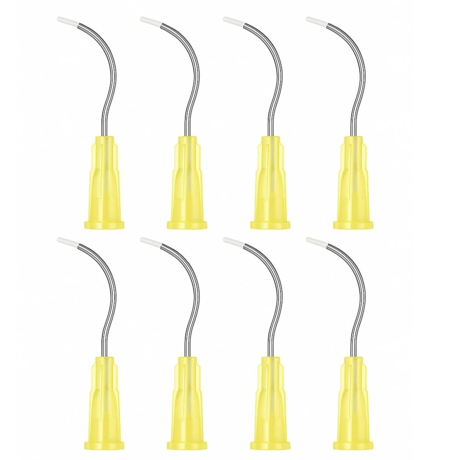 Dental Delivery Tip Prebent Metal Infusor Tip Brush Padded End 19G Yellow 100pk