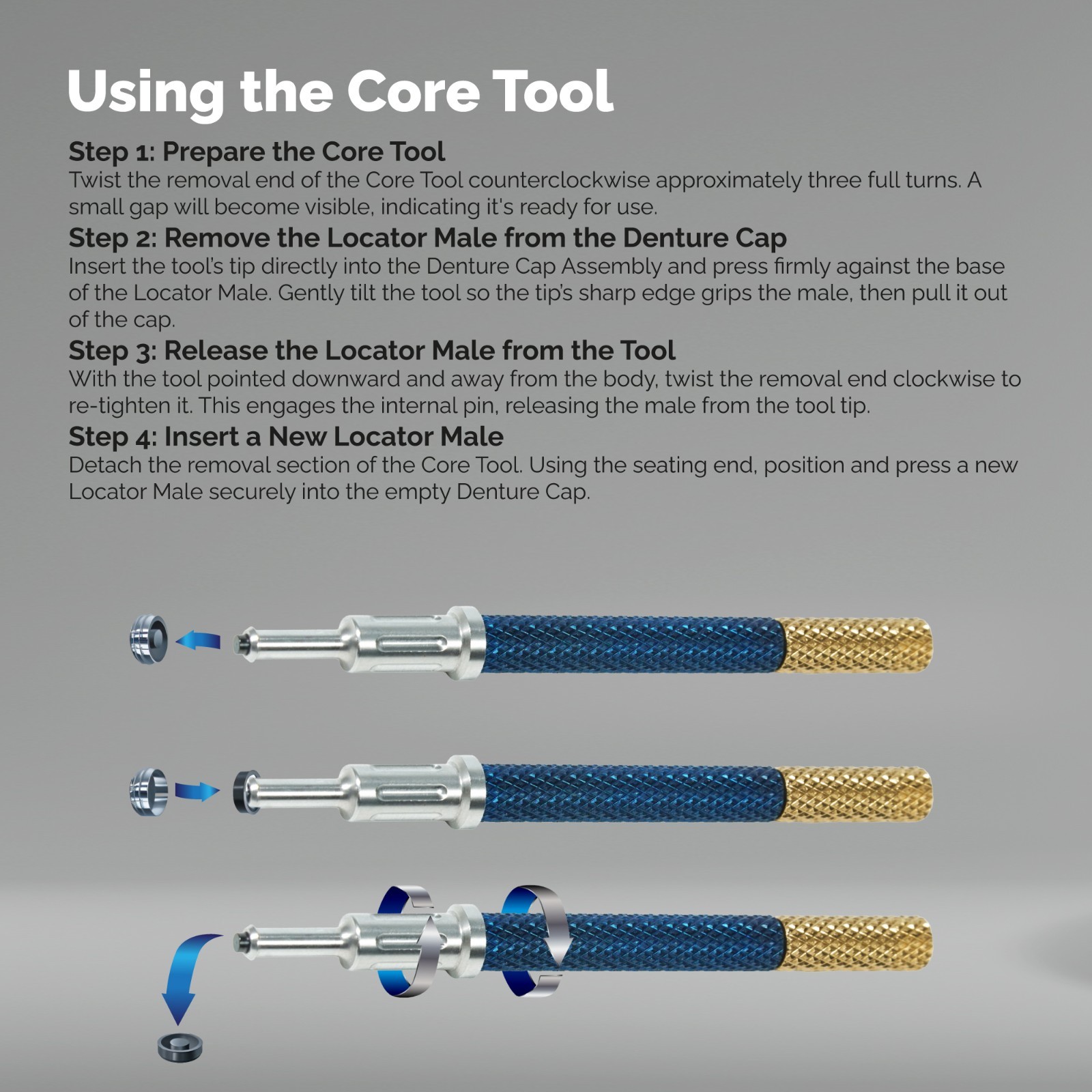 Locator Core Tool – 3 in 1 Universal Dental Implant Instrument