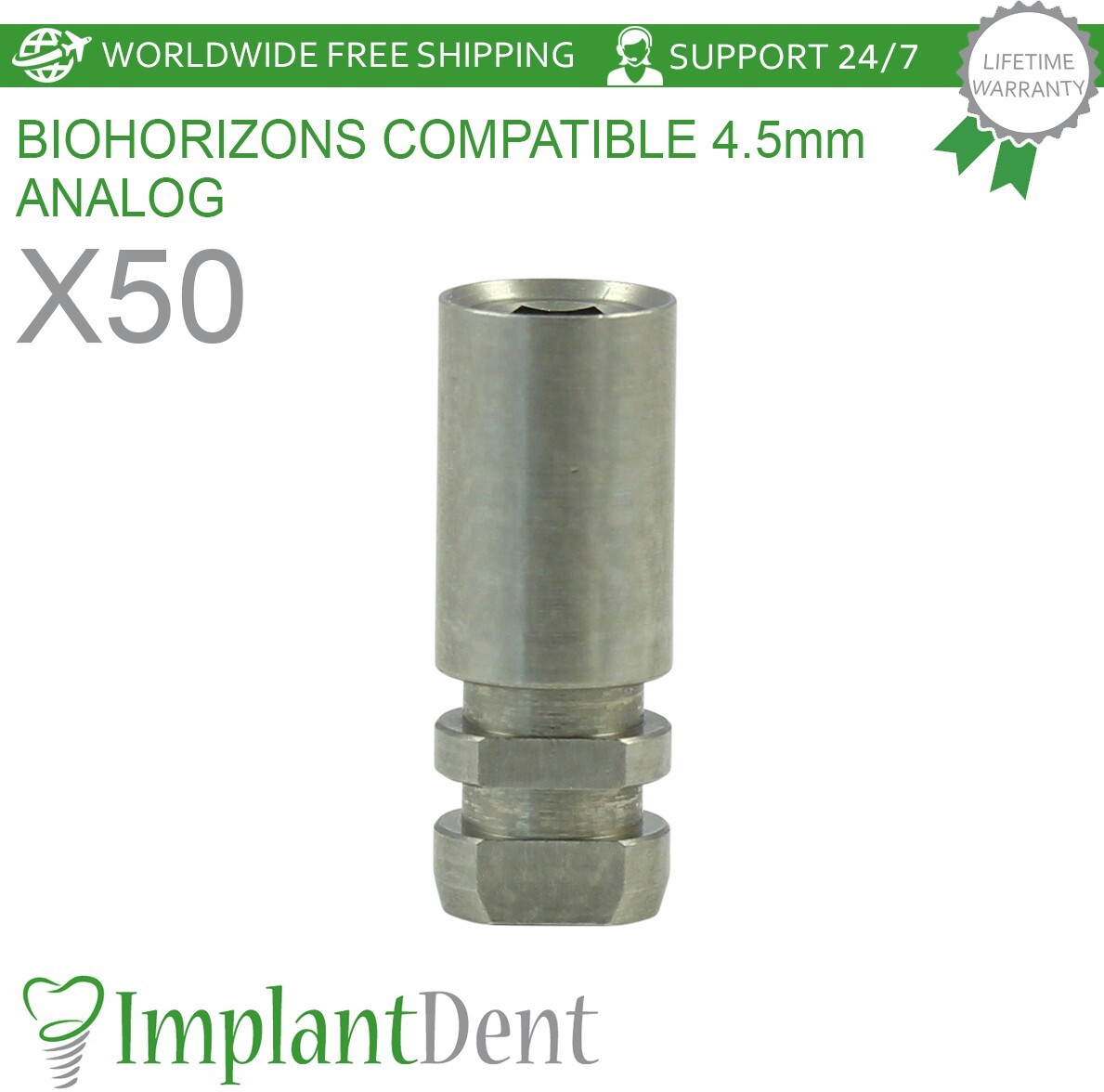 50x Dental Fixture Analog 4.5mm Compatible Stainless Steel Tool Int Hex
