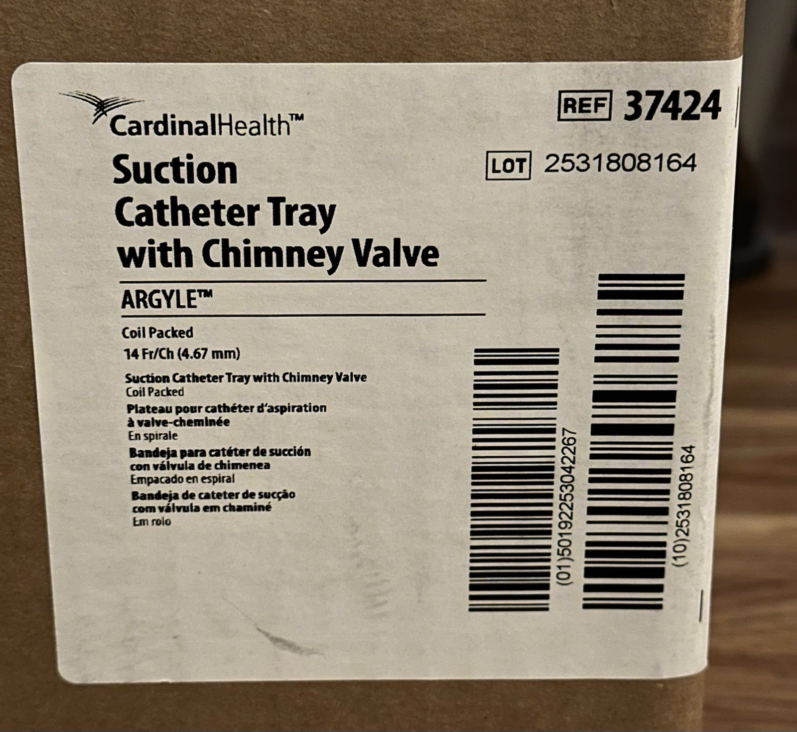 BOX OF 50 — COVIDIEN ARGYLE SUCTION CATHETER TRAY WITH CHIMNEY VALVE 37424