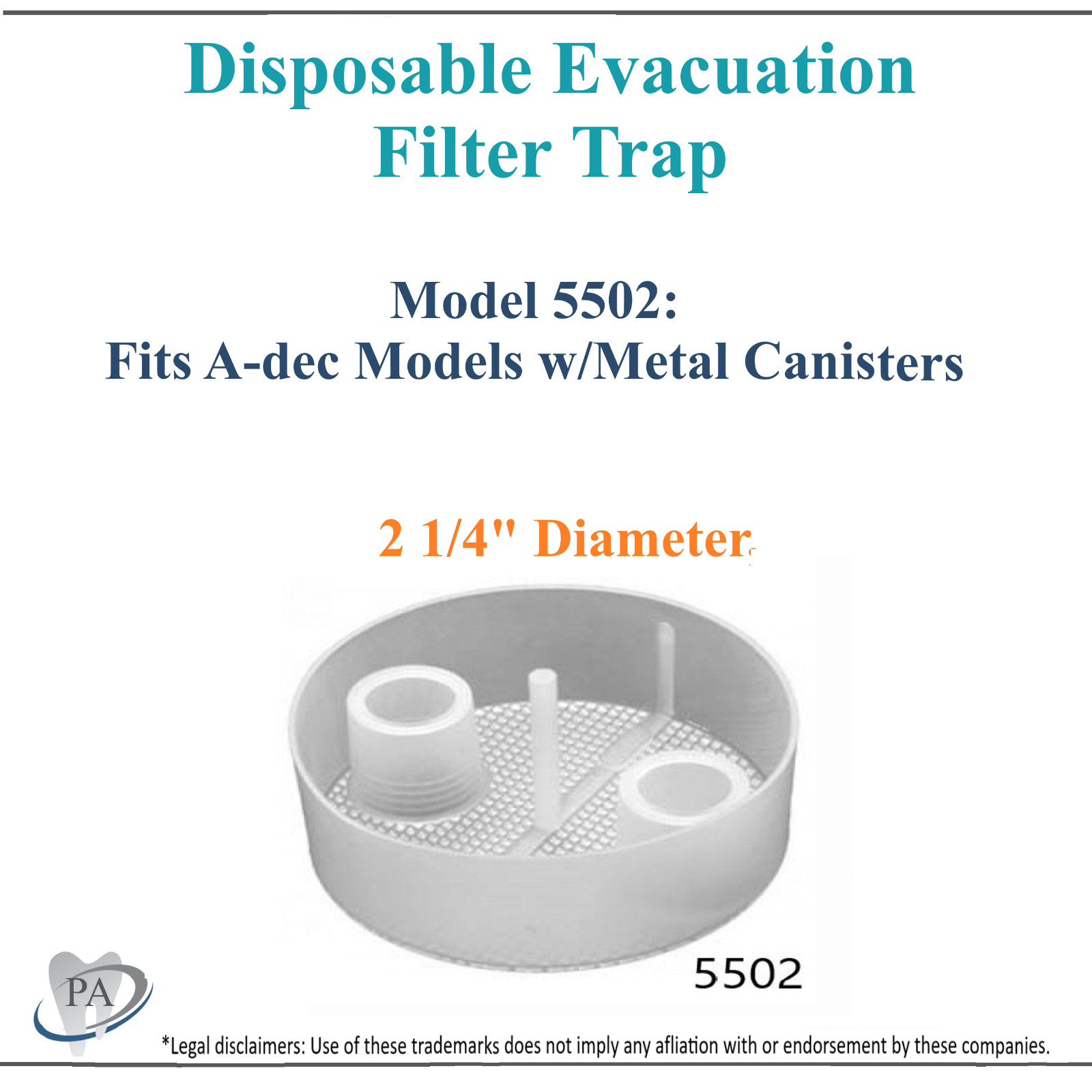 Dental Disposable Evacuation Trap 5502, Fits A-dec Models w/Metal Canisters