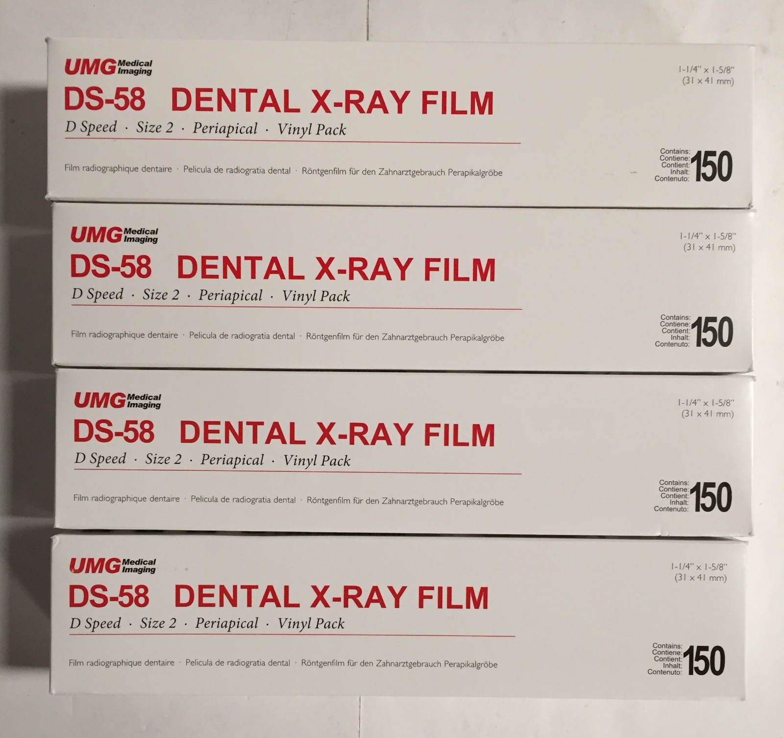 4 X UMG DS-58 D Speed Size 2 Periapical Vinyl Pack Dental Imaging Film 150/Box
