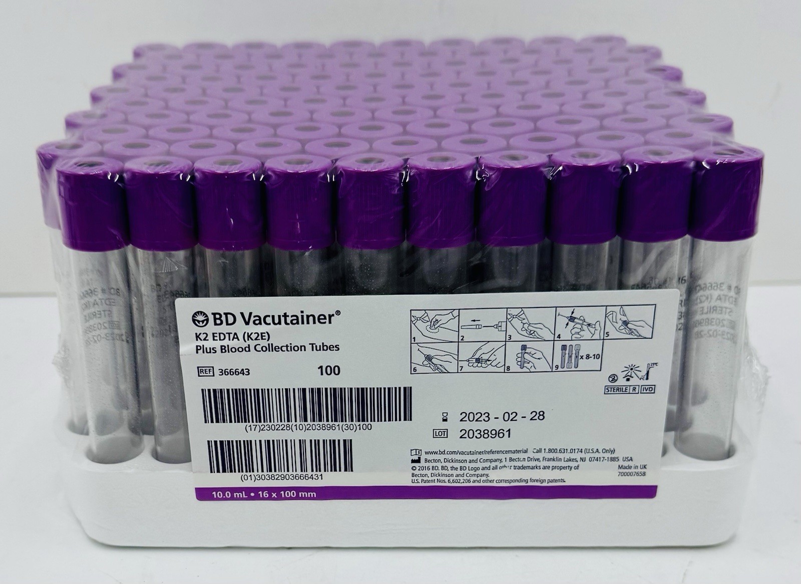10ml Blood Collection Tubes, EDTA K2 Tube, 100/pack