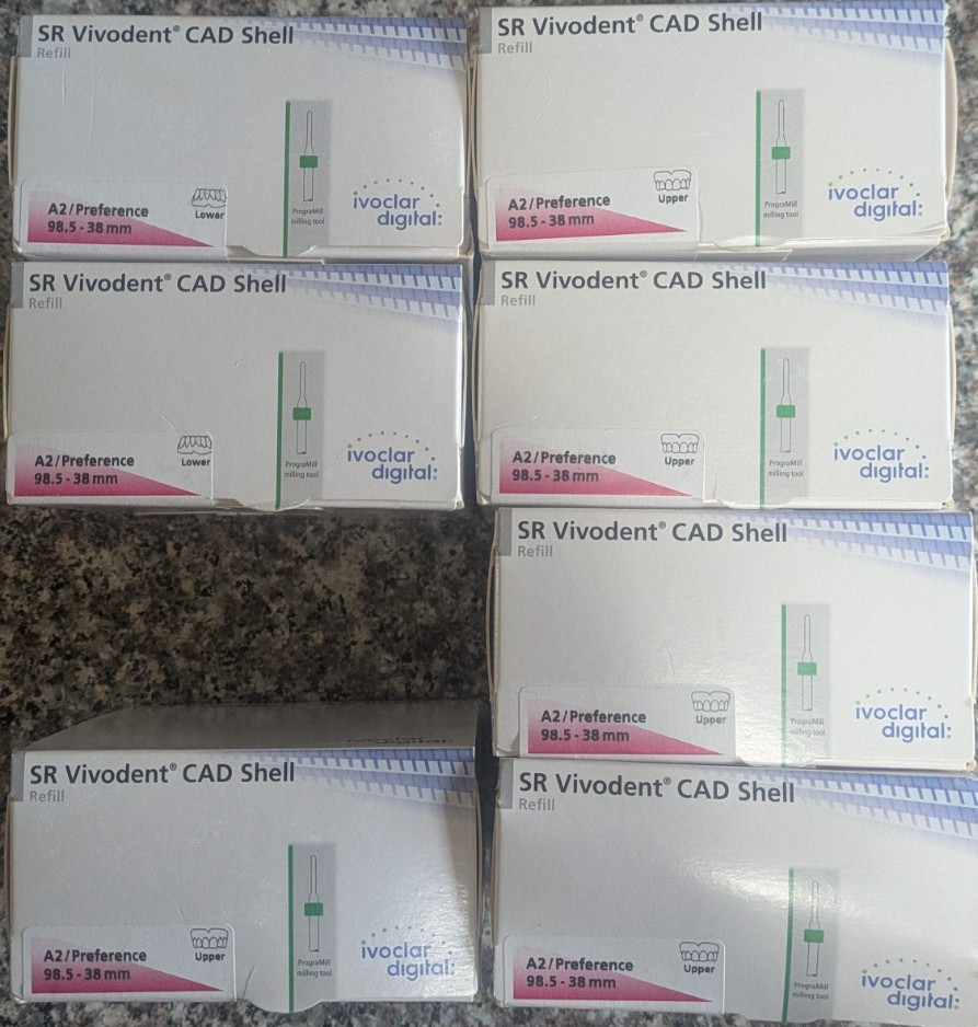 Lot of 7 ivoclar SR Vivodent CAD shell A2 Preference Upper & Lower 707183 707221