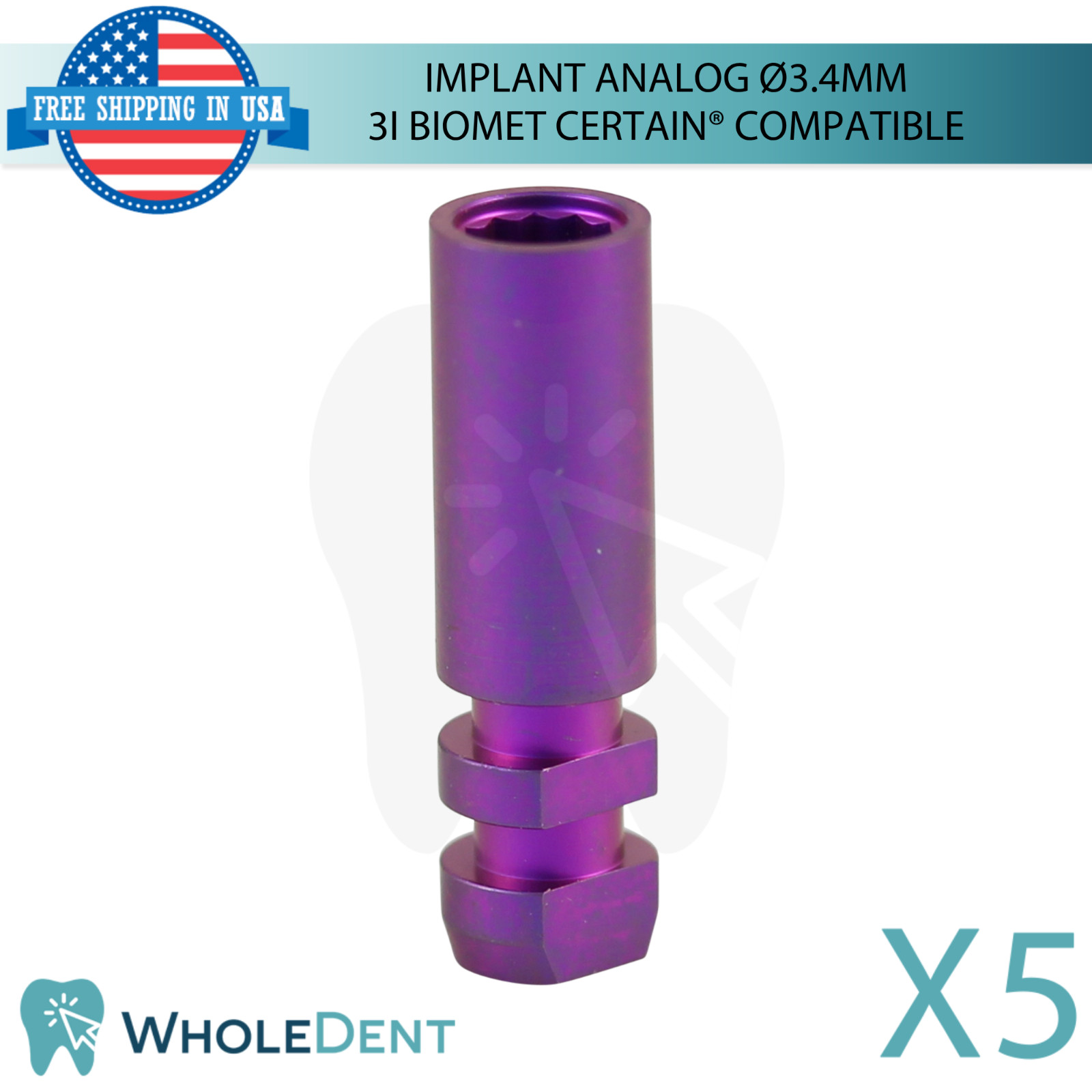 5x Dental Fixture Analog Ø3.4mm 3i Biomet Certain® Compatible Platform Lab