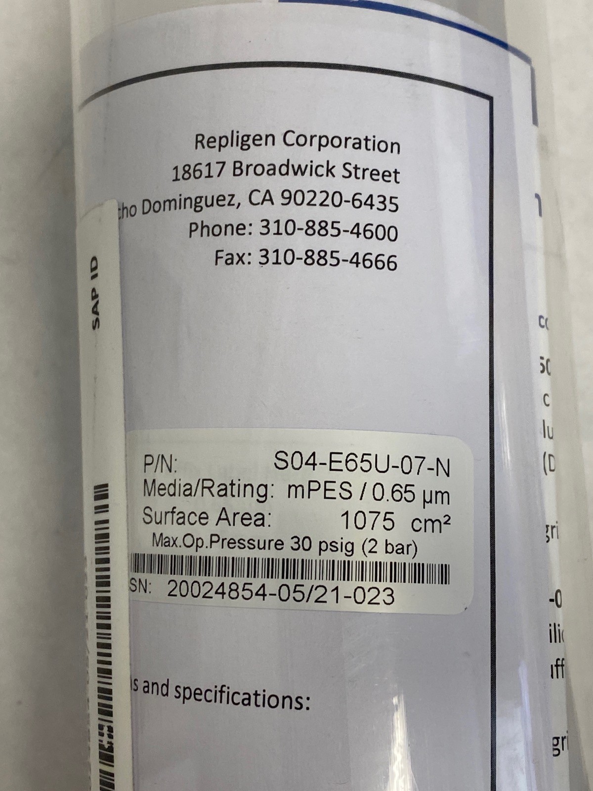 REPLIGEN MiniKros Sampler Hollow Fiber Filter Module 41.5cm 0.65um S04-E65U-07-N