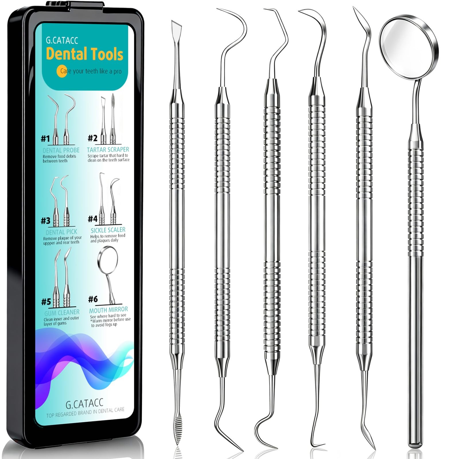 CATACC PRO Dental Tools, 1 Count (Pack of 6), Tools With Case – Black