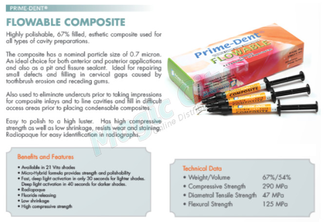 Prime-Dent Flowable Light Cure Dental Assorted 4 Syr. Kit #004-010 (Set of 3)