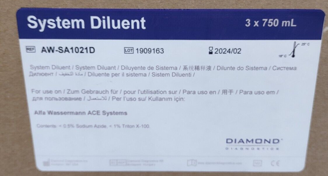 DD System Diluent for the Alfa Wasserman Ace (3x750mL) EXPIRED PN# AW-SA1021D