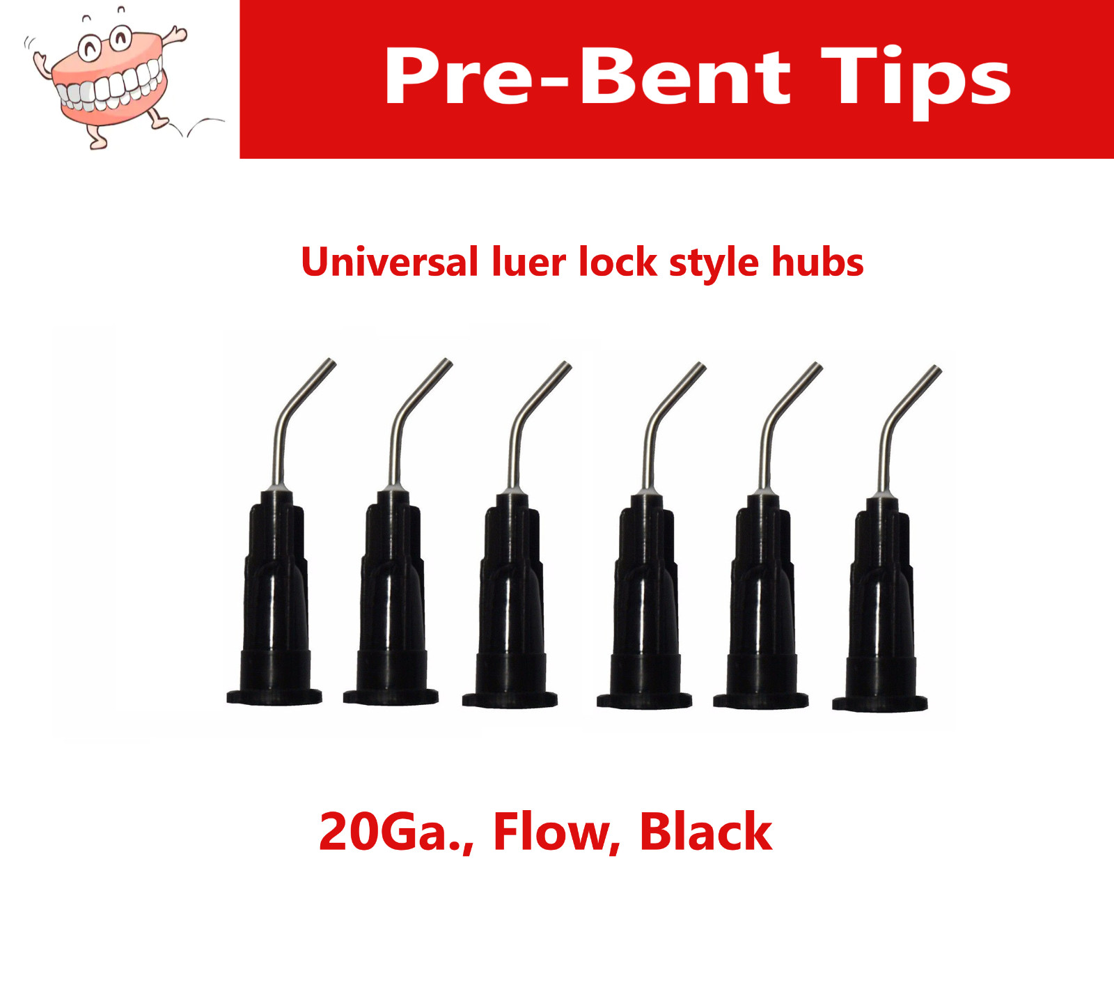 Dental Pre Bent Needle Tips 20 Ga./Black, For Flow Sealant, 1000/pack