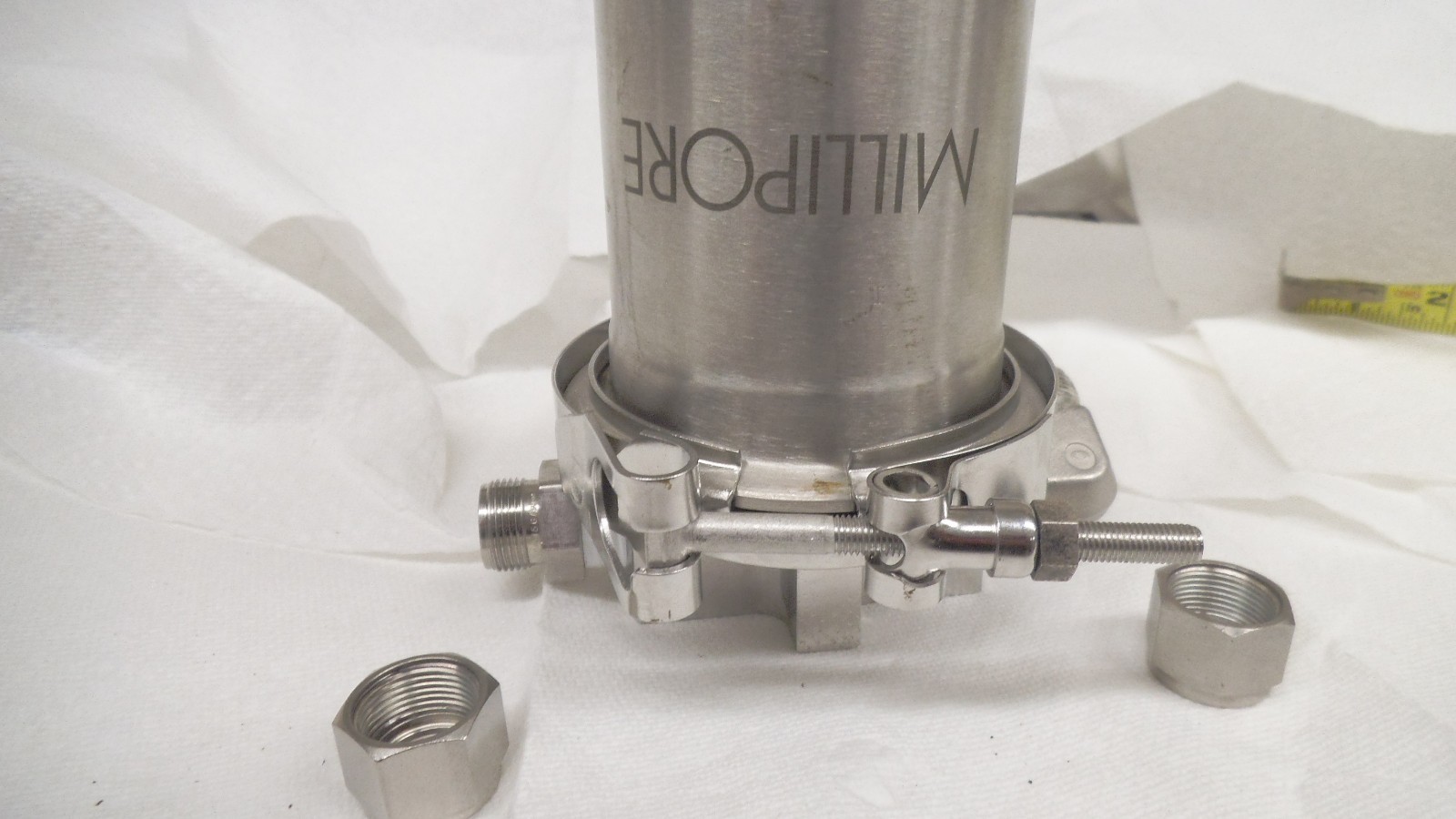 Millipore Stainless 40 stack filter housing, 150 PSI, with clamp, filter, used