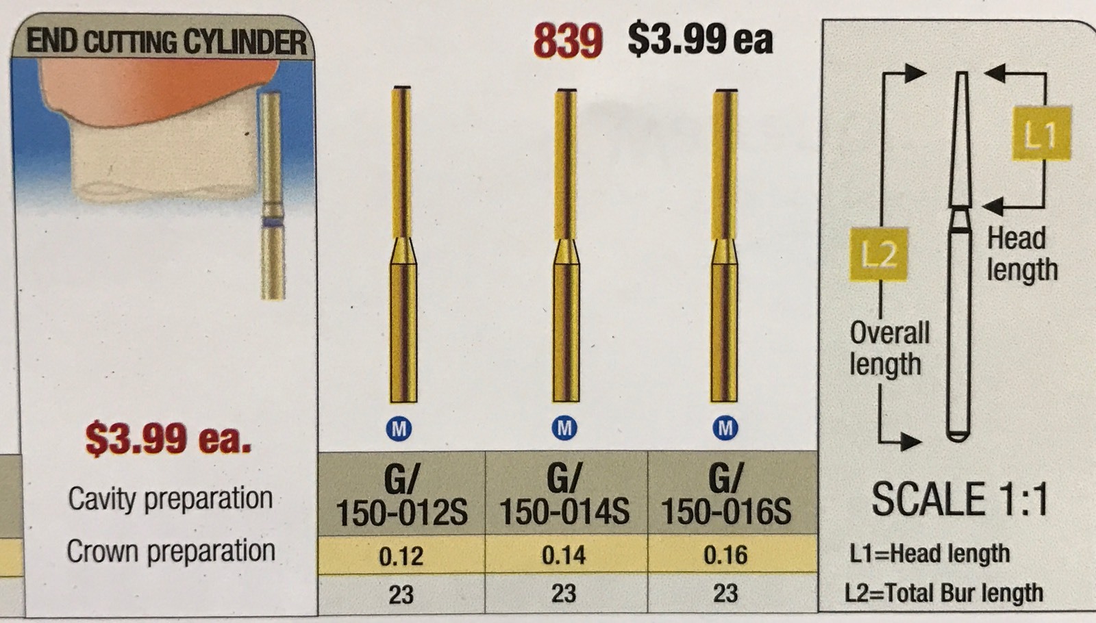 End Cutting FG Diamond Burr Safe End 1.2mm 20x High Quality GoldBurs G150-012sm