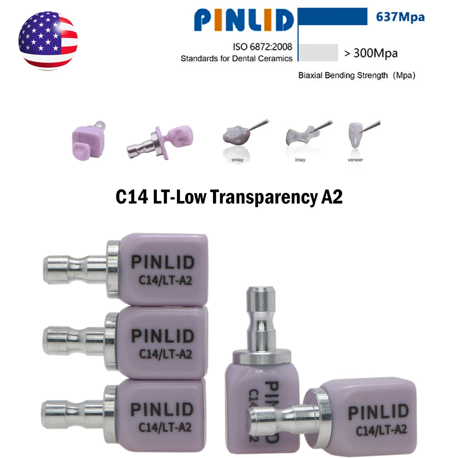5Pcs C14 Dental Lithium Disilicate Block CAD/CAM A1-A3.5 Glass Ceramic for Cerec