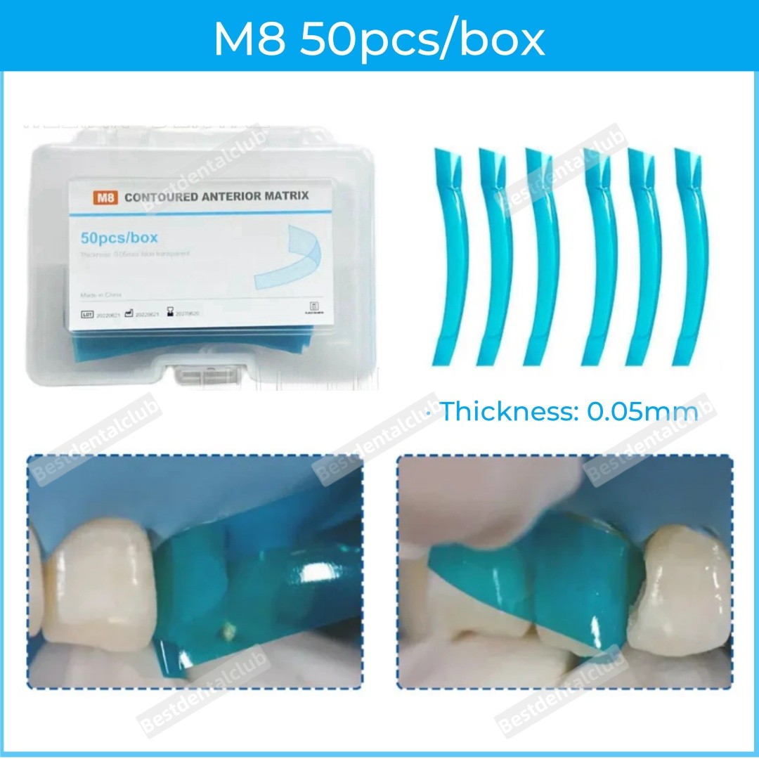 5Box Dental Blue View Matrix Contoured Anterior Matrices Mylar Anatomical Strip