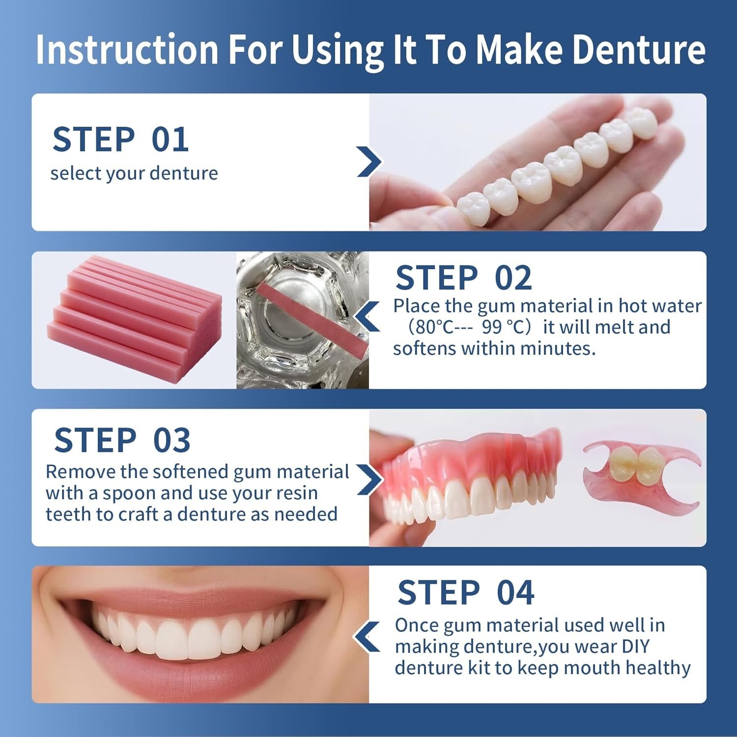 Dental Gum Material for Dentures, Fix Missing Teeth, Repair Broken Teeth, Natura