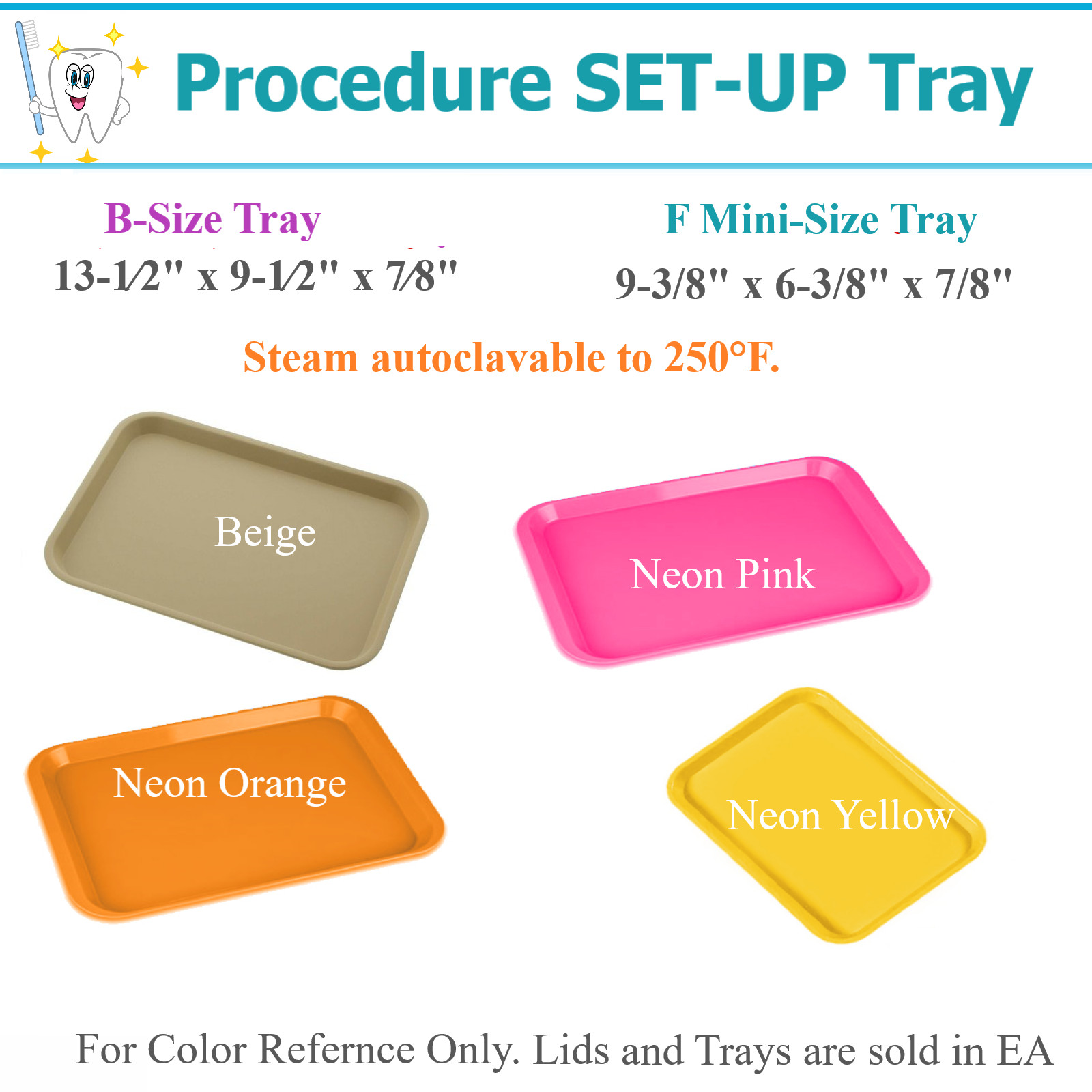 Dental Autoclavable Trays Plastic Instrument Set Up Flat Tray Size B, or F Mini