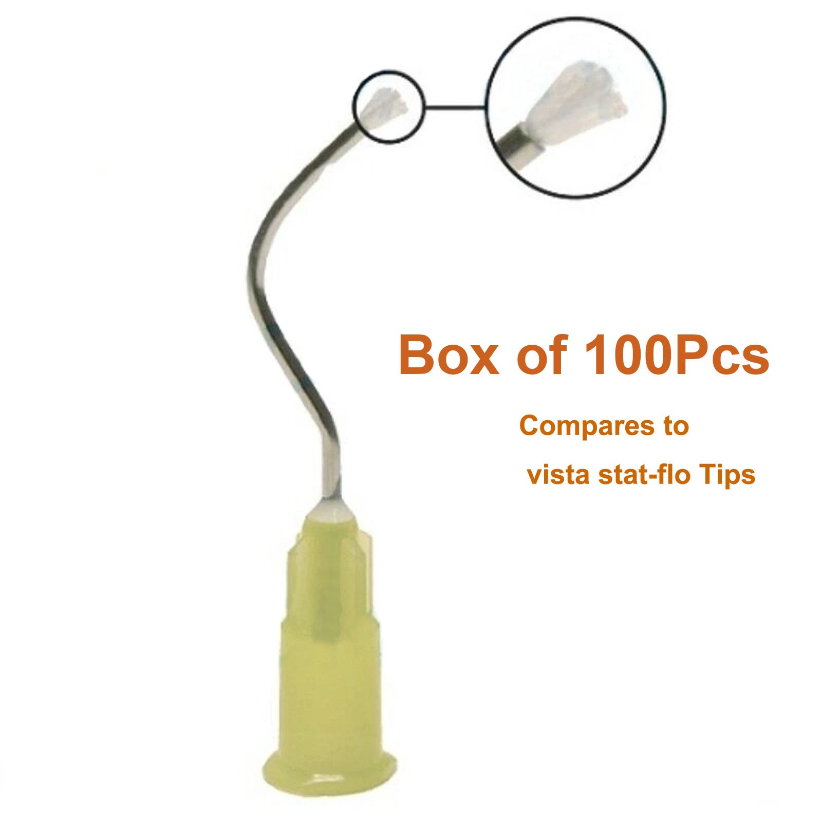 100Pcs Dental Disposable metal infusor yellow tip Pre-Bent w/ brush padded 19G