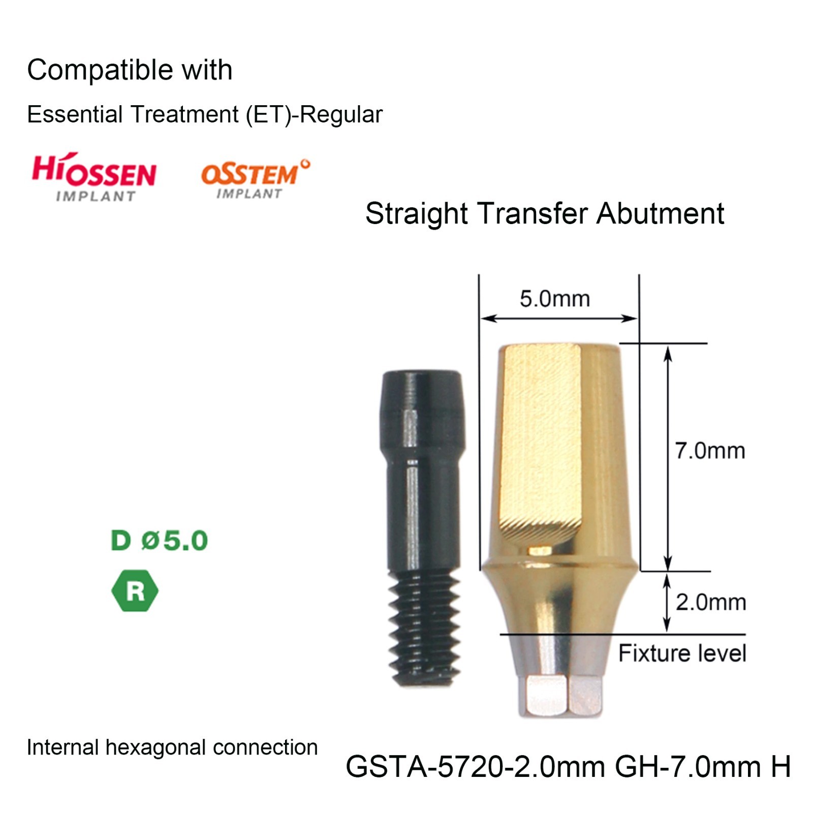 Dental 10Pcs Ti Straight Abutment Hiossen regular conical replica screw 2.0mm GH