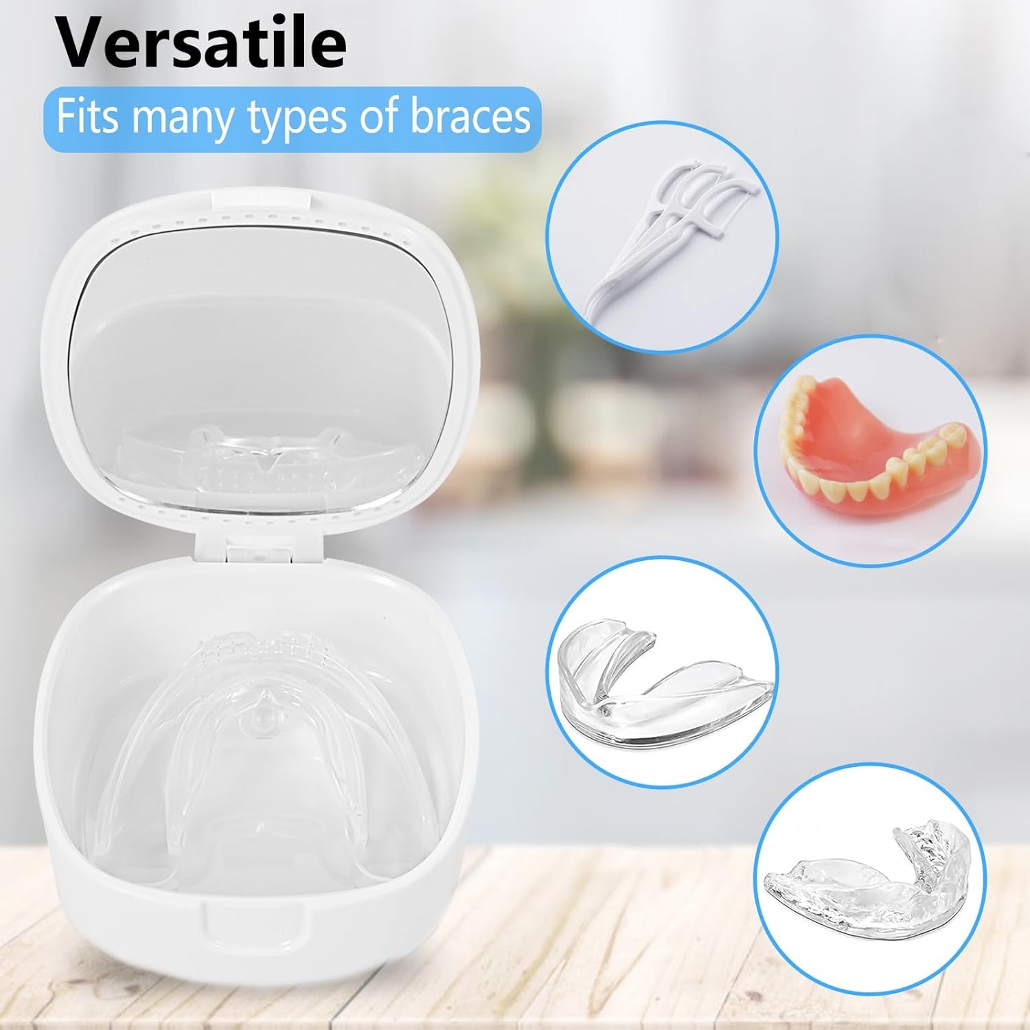 Retainer Case, Denture Case Night Guard Mouth With Mirror Pink Flower