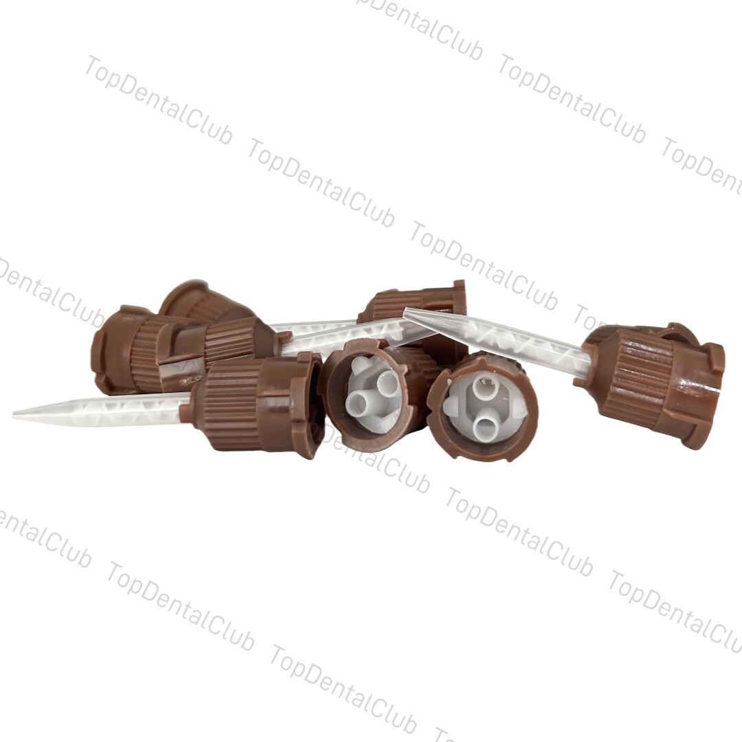 50pcs Dental Mixing Tips Temporary Cement Impression Material Brown Mixed 1:1