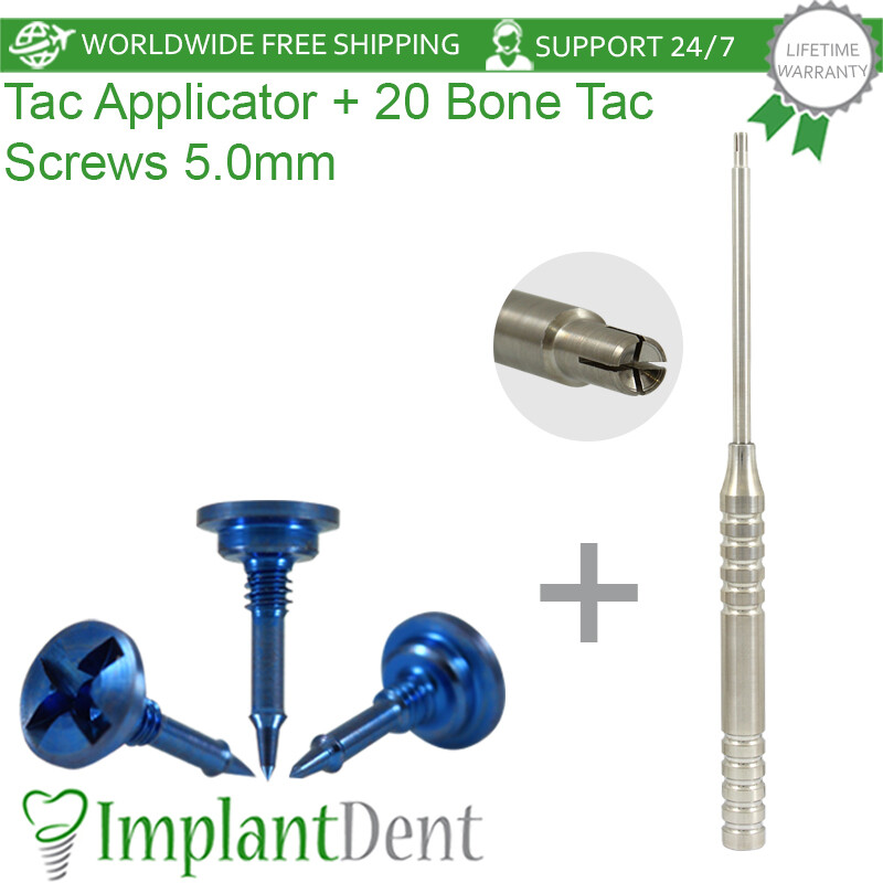 20 Bone Tac Screws 5.0mm + Applicator Guided Bone Regeneration Dental GBR System