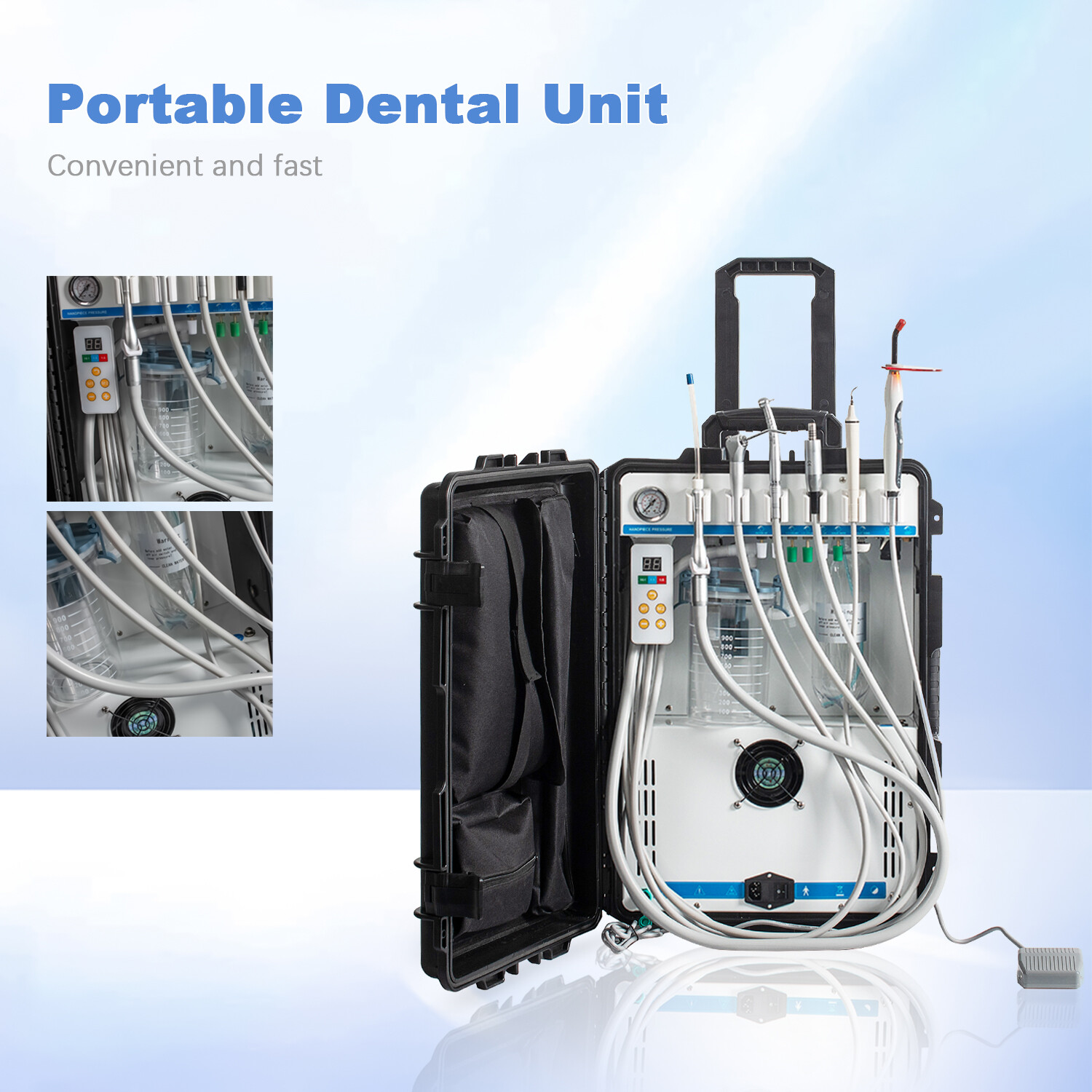 GU-P208 Dental Portable Unit Compressor+LED Micron Motor+Curing Light+Scaler 2H