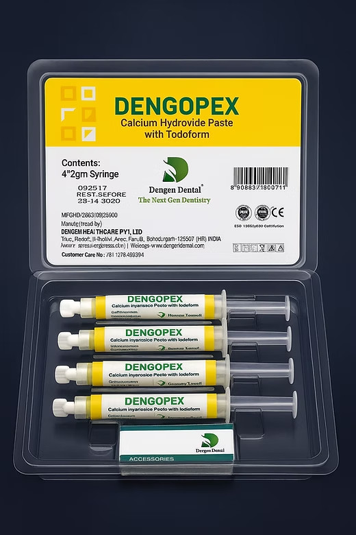 Dental DENGOCAL Oil Based Calcium Hydroxide Paste with Iodoform 4 x 2.2gm Pack