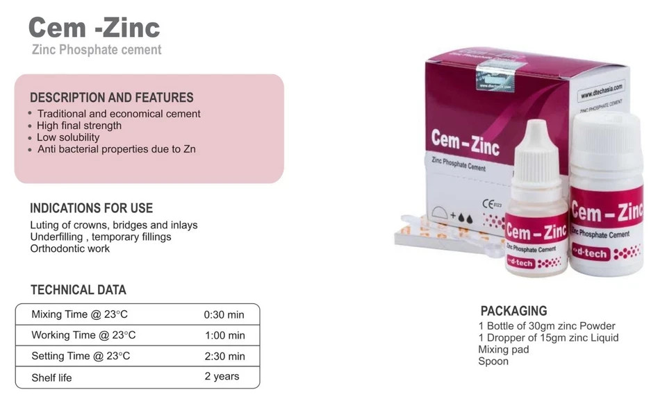 Bridges & Inlays Cem Zinc D TECH Zinc Phosphate Cement for Luting of Crowns , FS