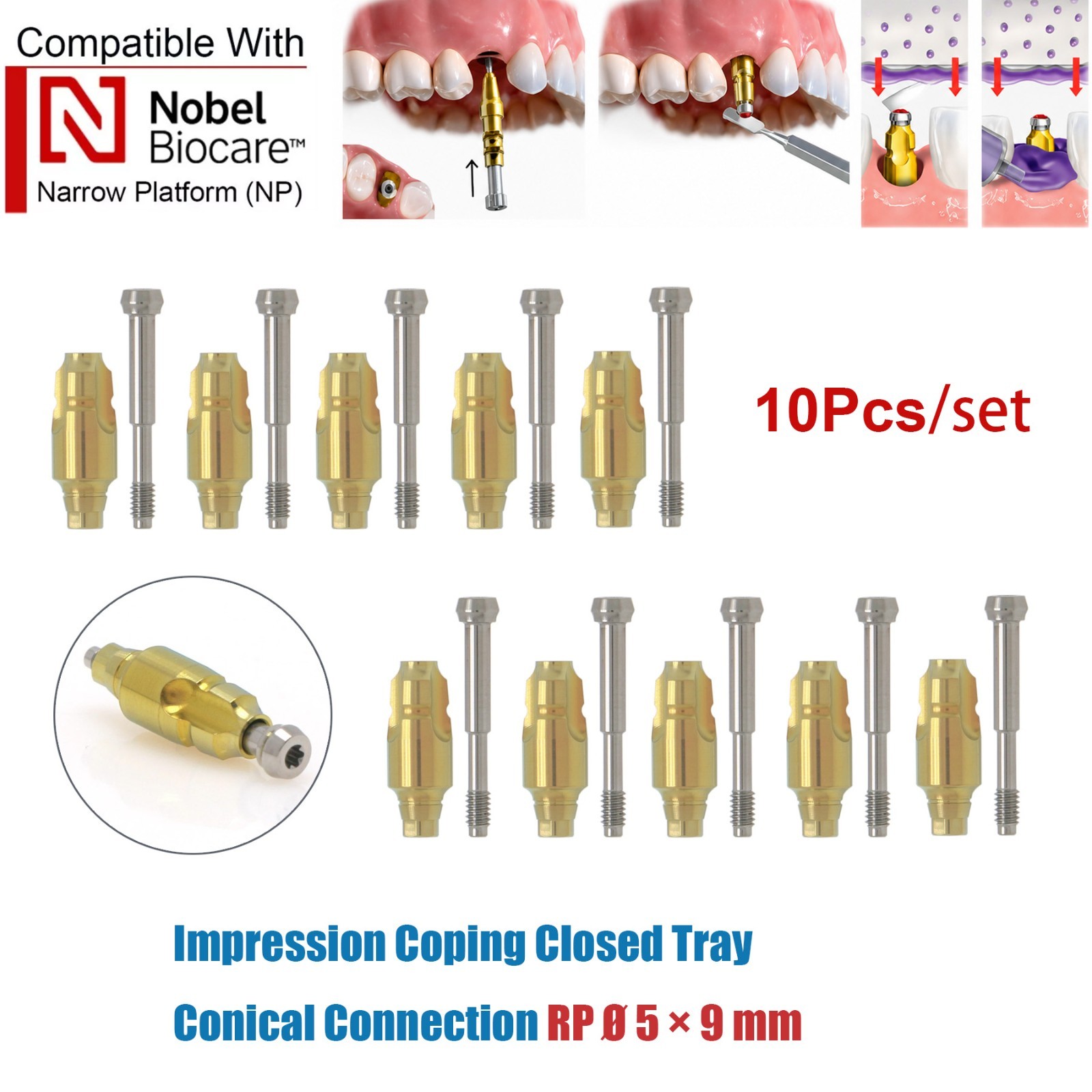 US 10Pcs Impression Transfer Coping Open Closed Tray fits Nobel Active NP RP Hex
