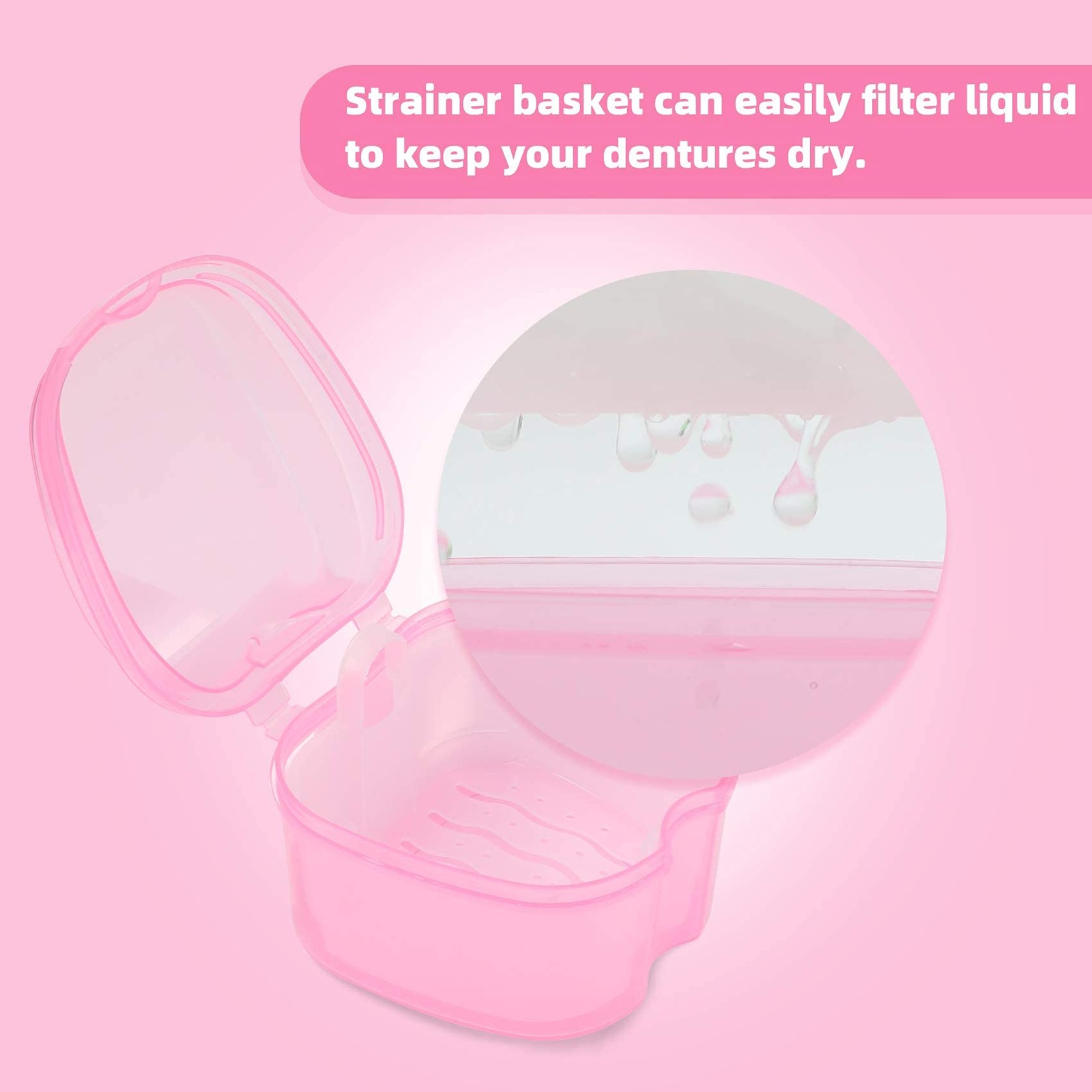 Dental Orthodontic Retainer Container 1 Count (Pack of 1), Transparent Pink