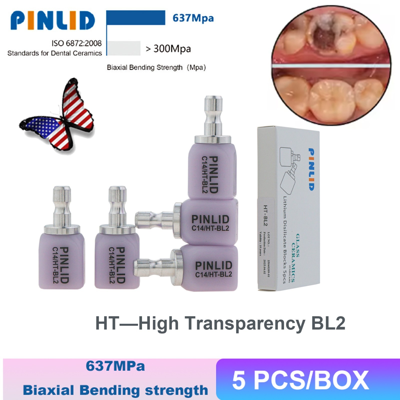 Dental CAD/CAM Lithium Disilicate Glass Ceramic Blocks C14 HT High Translucency