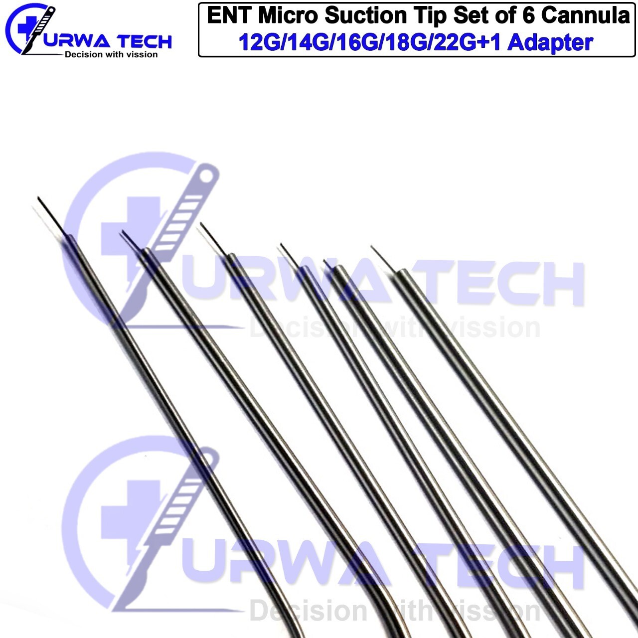 ENT Micro Suction Tip Set of 6 Cannula 12G/14G/16G/18G/20G/22G with Adapter