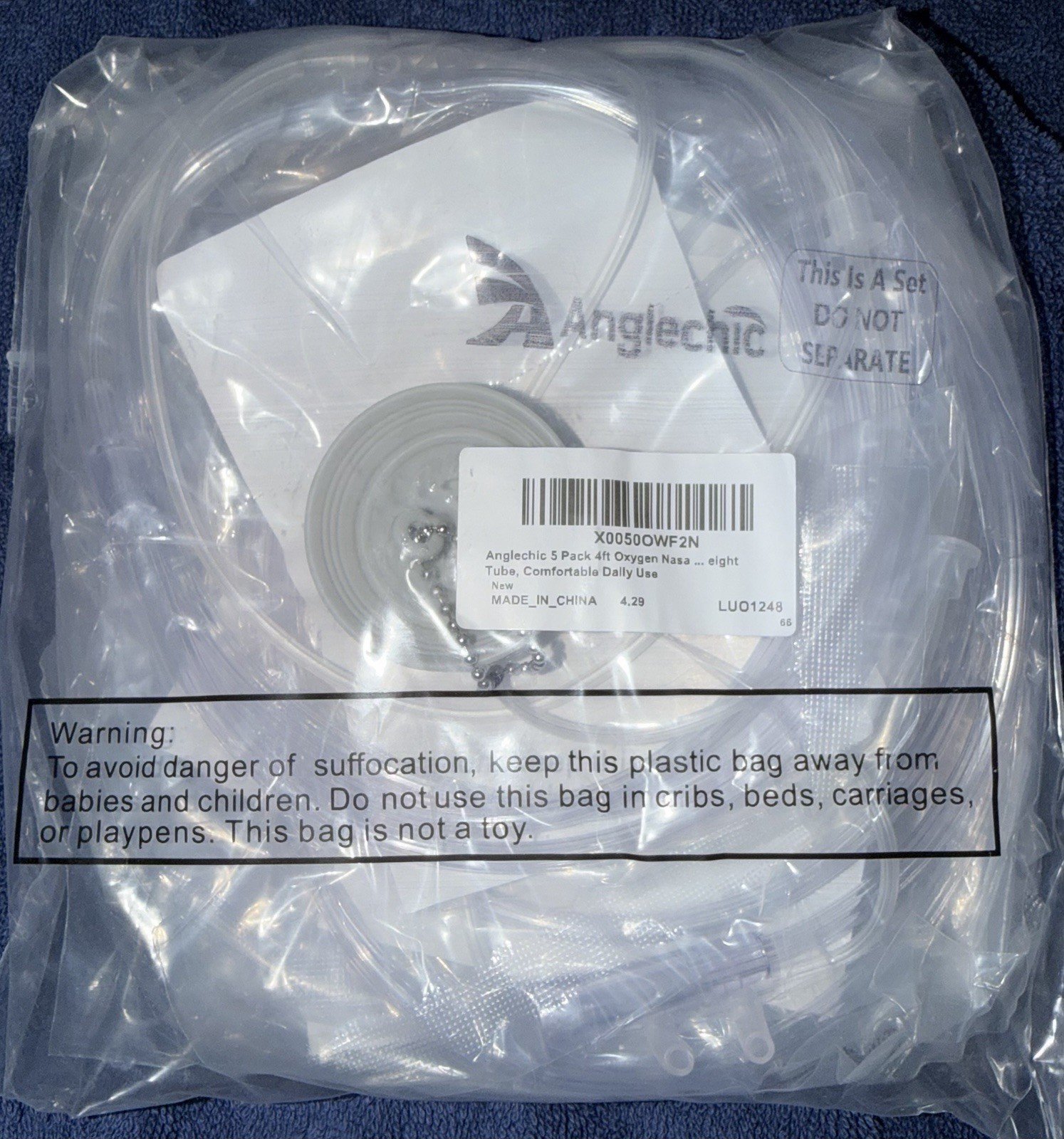 Anglechic 5 Pack 4ft Oxygen Nasal Cannula Set with Protective Cover