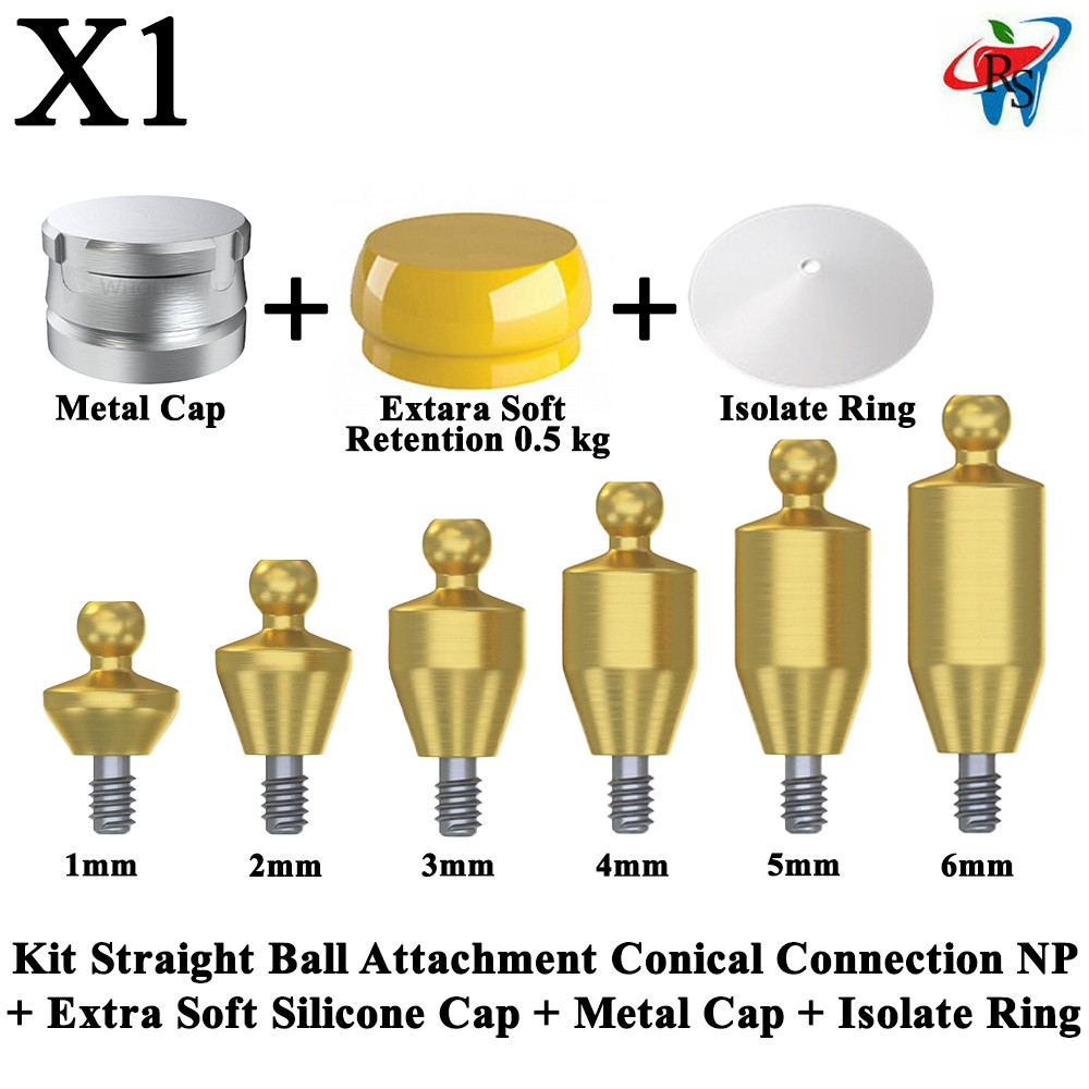 1x Kit Straight Ball Attachment Conical NP Extra Soft Silicone Metal Cap Ring