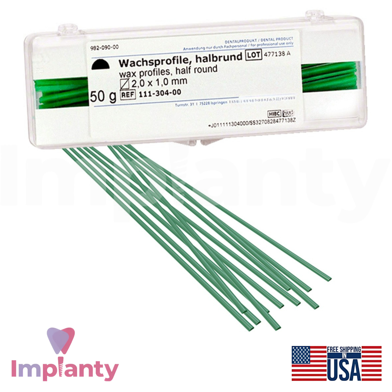 Wax Half Round Green Dental Sticks 2.0×1.0mm 50g Stable Casting Denture Profiles