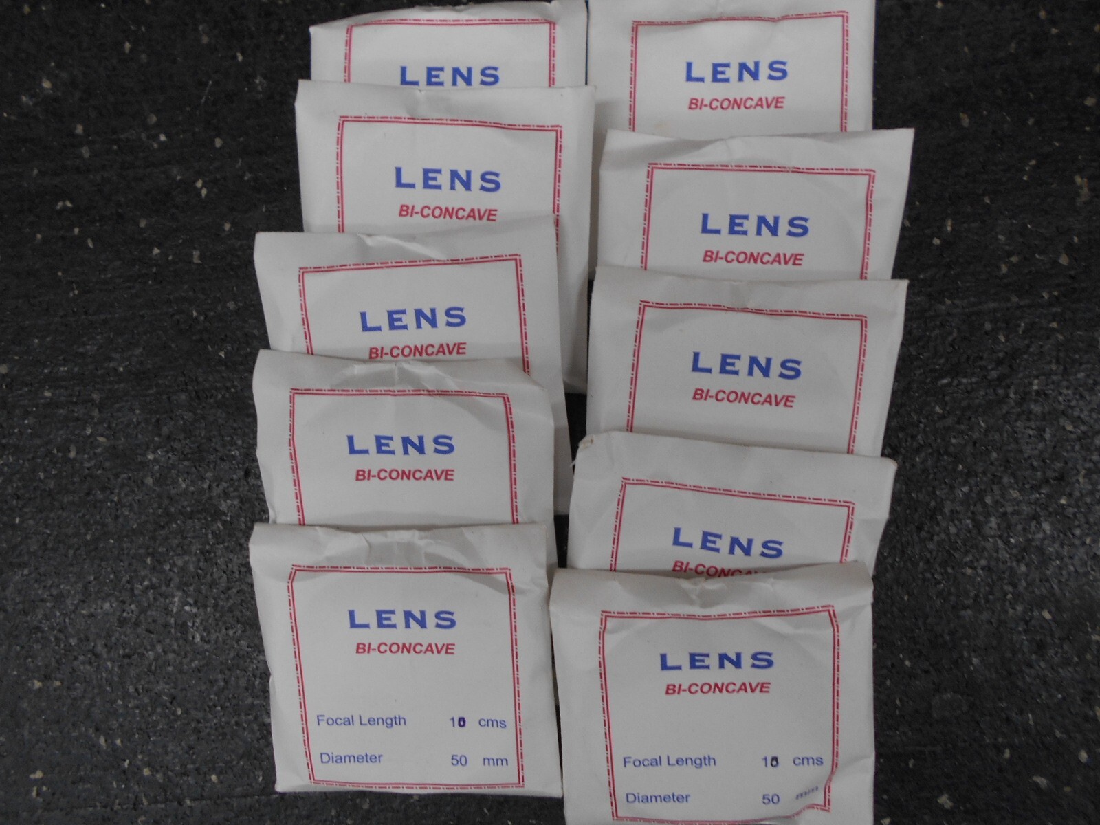 GLASS BI CONCAVE LENS FOCAL LENGTH 10cm DIAMETER 50mm LOT OF 10