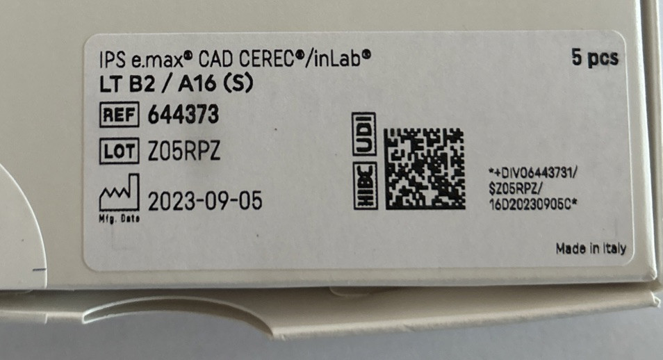 Ivoclar IPS E.max CAD LT Abutment Blocks. Shade B2. Sz A16(S). 5pk