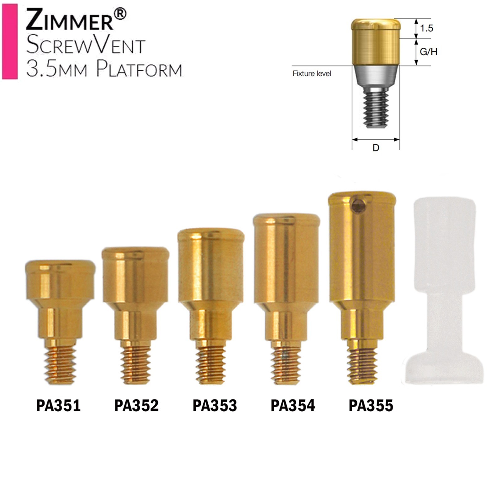 US Locator Tapered Abutment For Zimmer Screw Vent Ø3.5/4.5mm & Male Cap Inserts