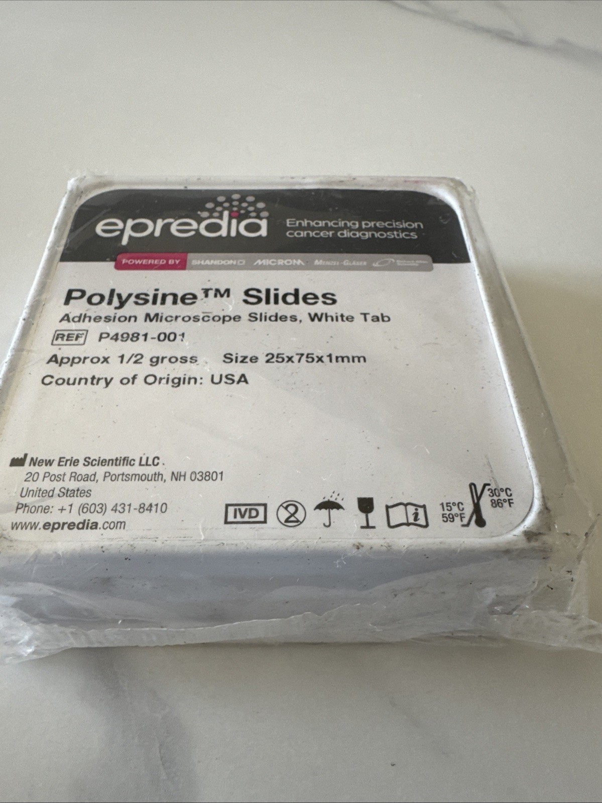 PACK OF 72 EPREDIA POLYSINE ADHESION MICROSCOPE SLIDES 25x75x1mm P4981-001 New