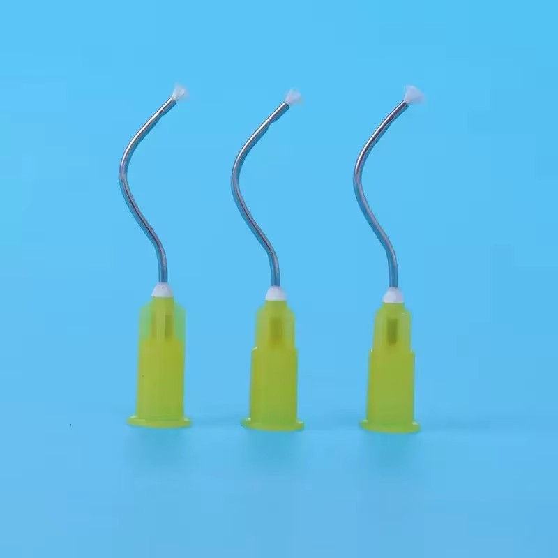 DDM 100Pcs Dental Infusor Applicator Delivery Tips Pre-Bent Metal Brush End 19G