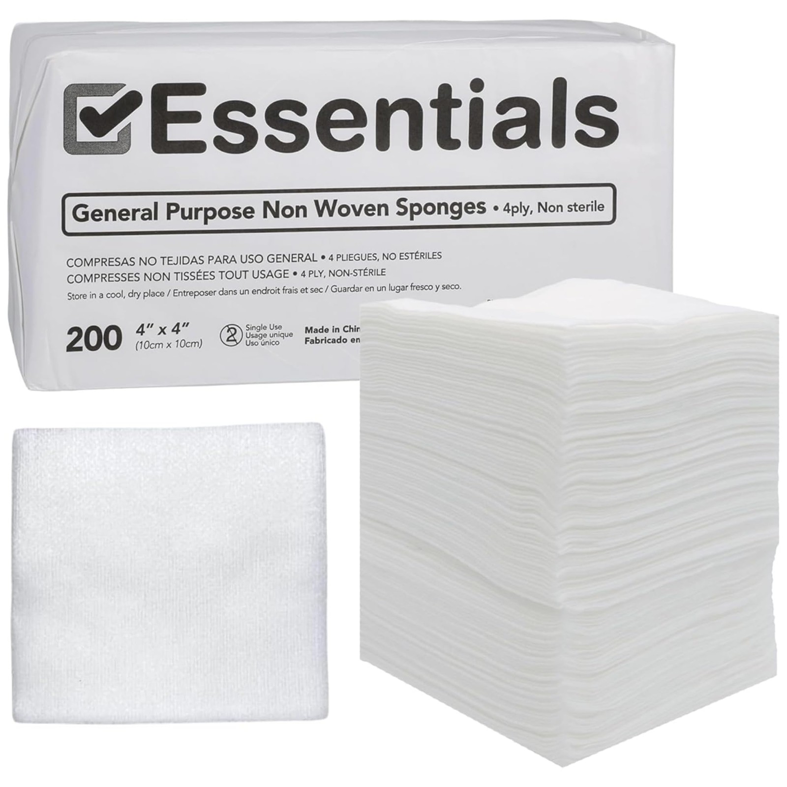 Essentials Non-Sterile Gauze Sponges – 200 Count, 4-Ply, 4” x 1 Pack