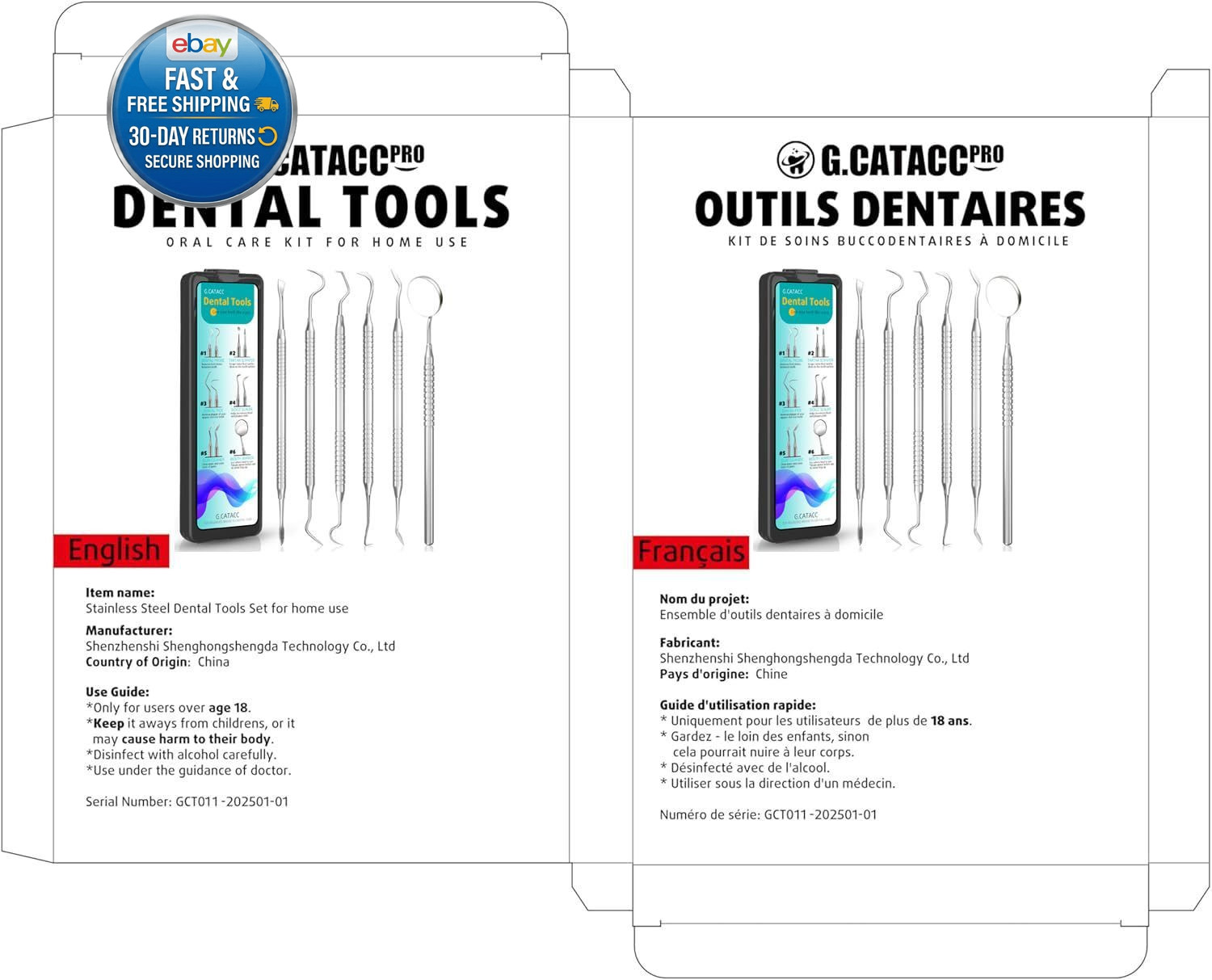 Dental Pick for Teeth Cleaning, Stainless Steel Hygiene Kit with Case