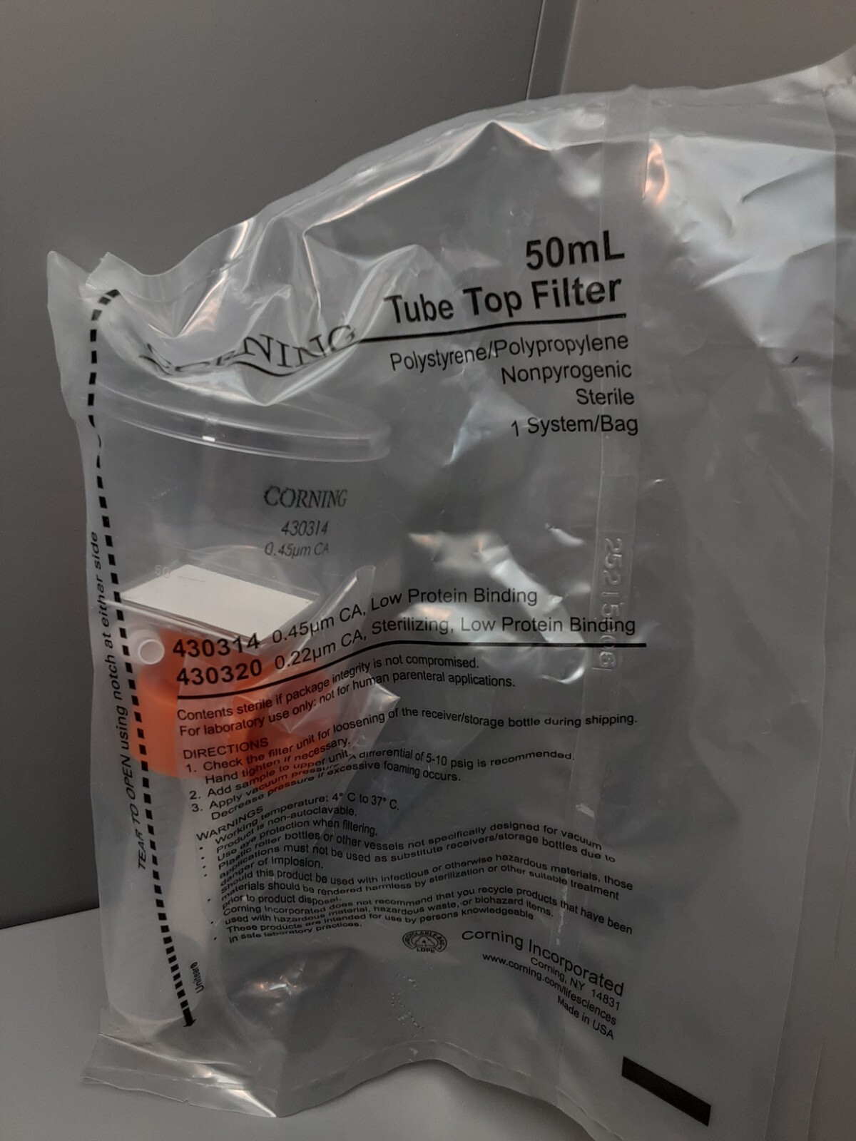 NEW CORNING 50ML TUBE TOP FILTER (0.45UM CA) LOW PROTEIN BINDING (1) 430314