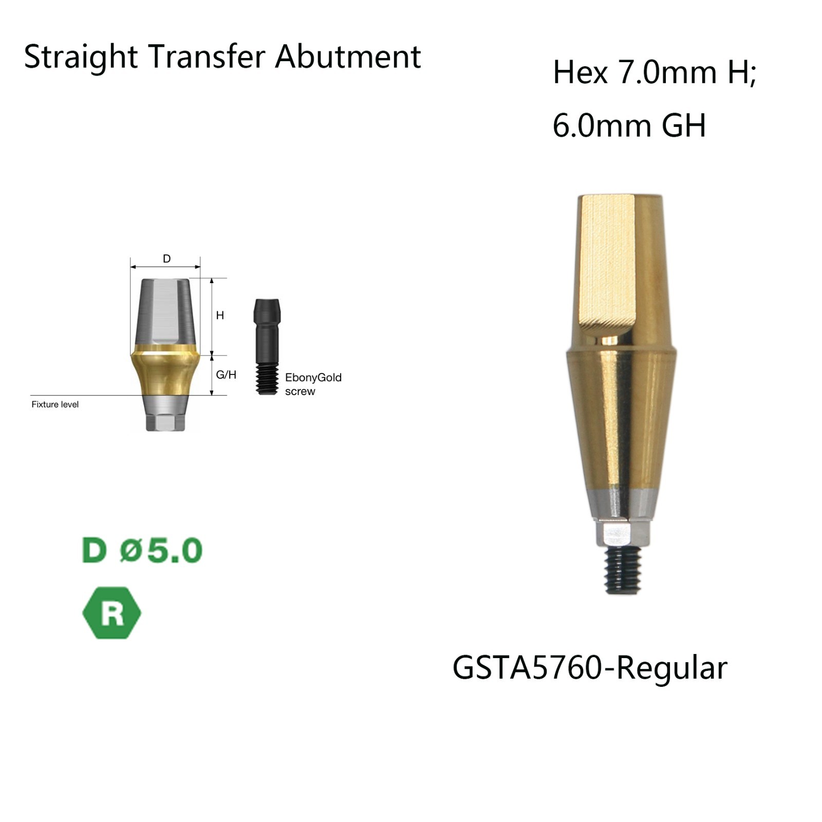 US Titanium straight abutment 7.0mm H compatible DIO UF II Platform Hex Regular