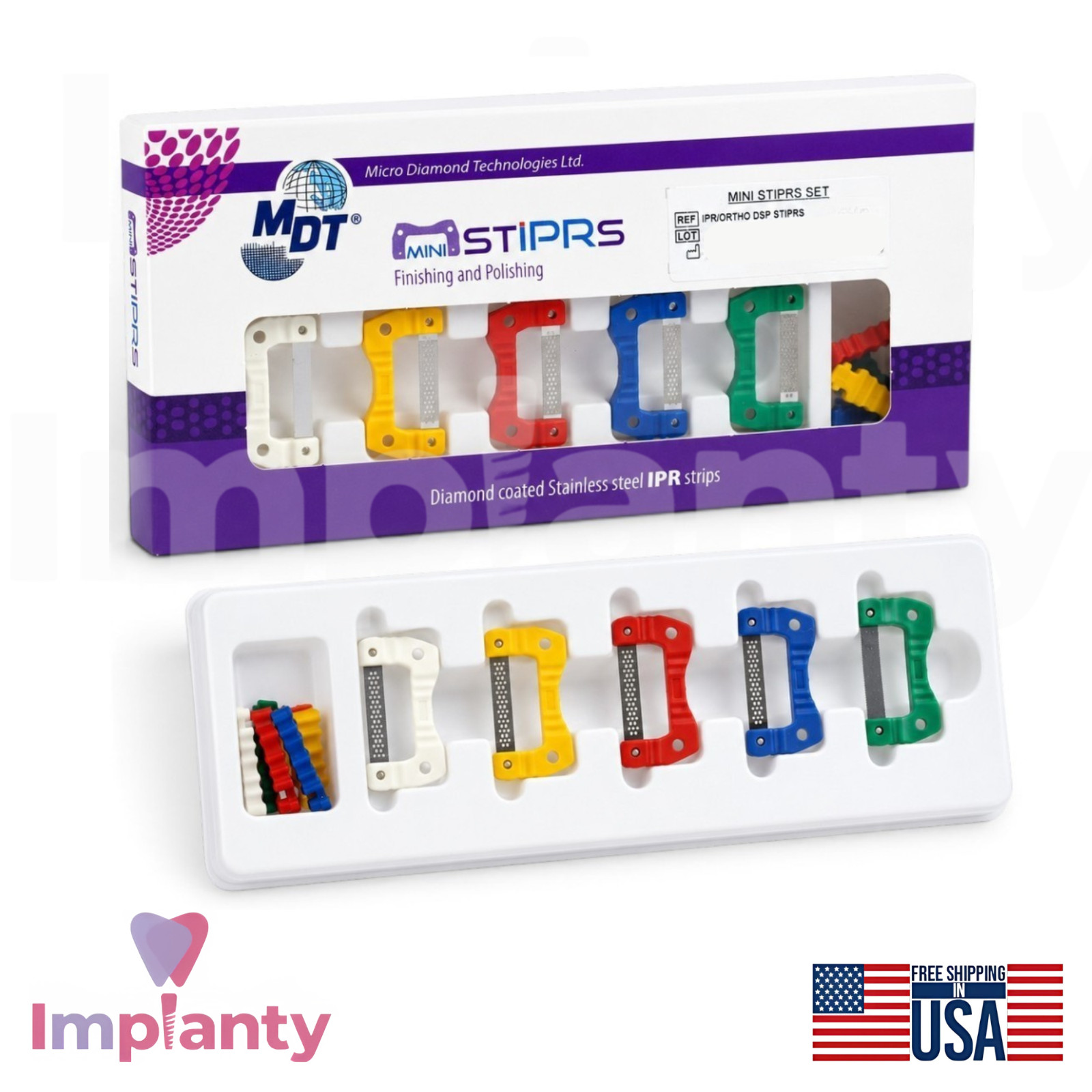 MDT Mini IPR Strips Set One Sided Diamond Coated Contouring Stainless Steel Tool