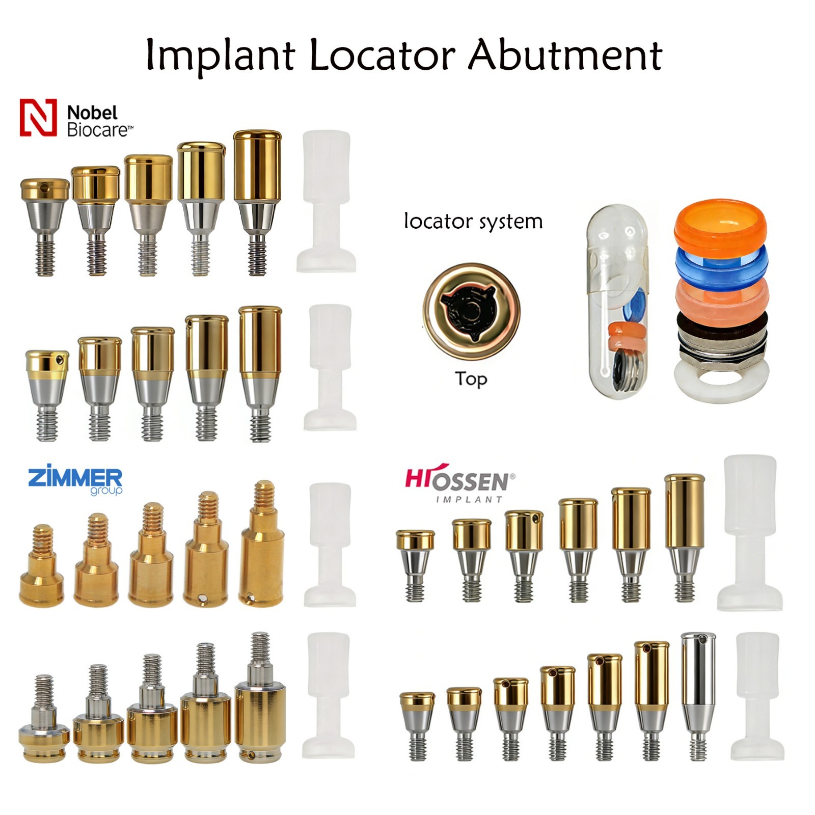 Dental Locator Attachment Abutment & Male Caps for Hiossen/Nobel/Zimmer/Bego/Mis