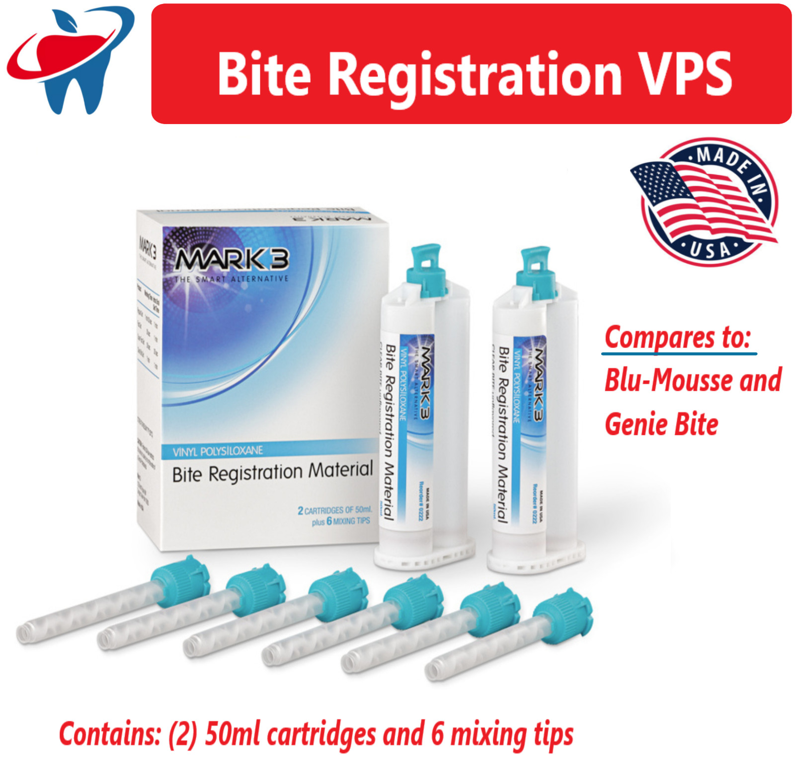 Mark3 Bite Registration Impression Material Fast Set 2 Cartridges w/HP Mix Tips