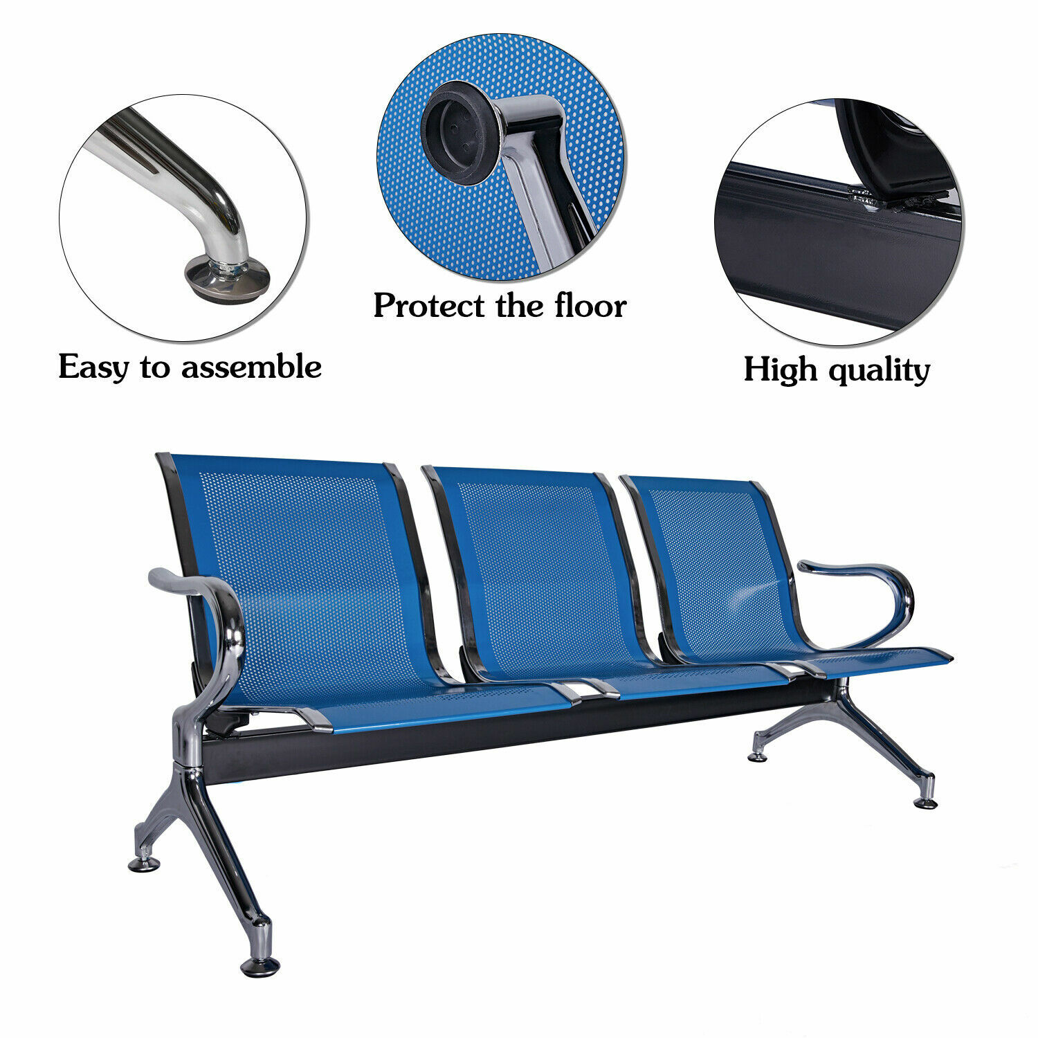 DENTAL MEDICAL RECEPTION WAITING ROOM OFFICE CHAIRS ALUMINUM 3 SEAT BENCH