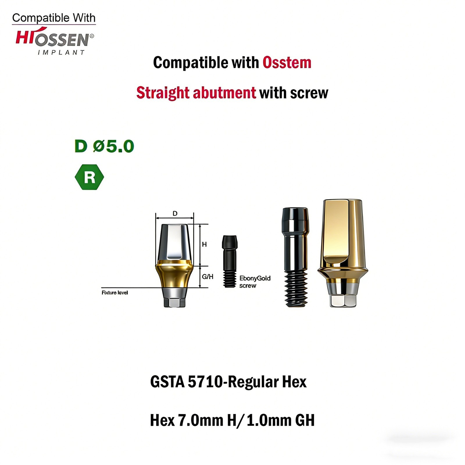 1pc Dental Titanium Straight Abutment Ti Cemented Abutment for Osstem Hiossen TS