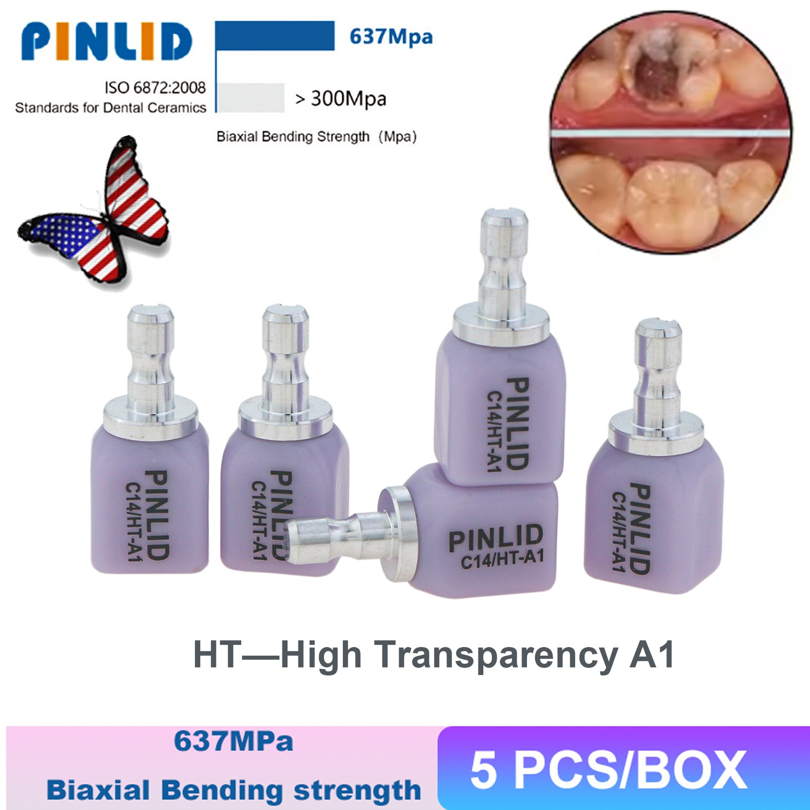 Dental IPS Emax CAD CEREC Block C14 HT/LT Lithium Disilicate Glass inLab 5pc/Box